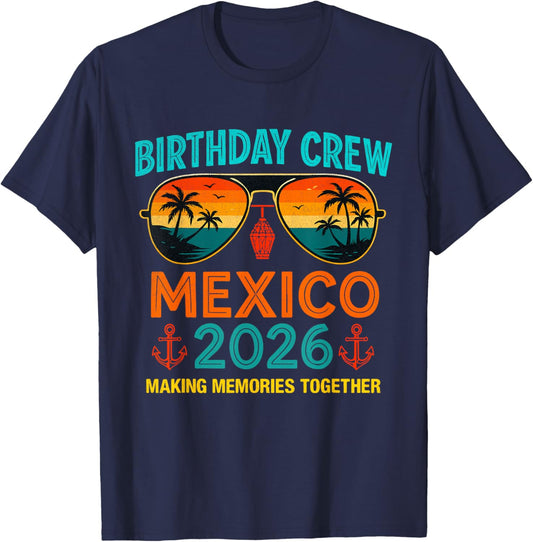 Birthday Crew Mexico Trip 2026 Tropical Sunset Design T-Shirt - T-Shirt | Navy