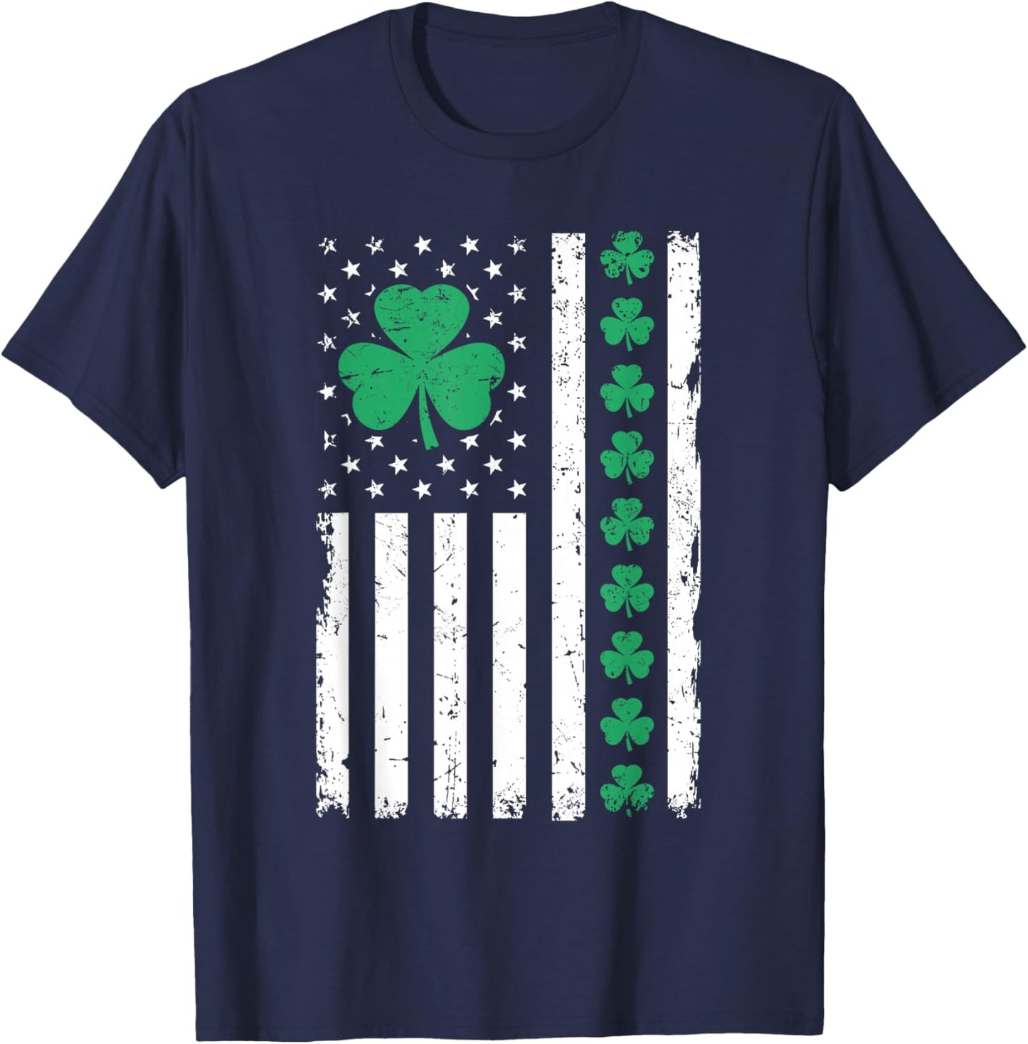 US American Flag with Shamrocks for Pattys St Patricks Day T-Shirt - T-Shirt | Navy