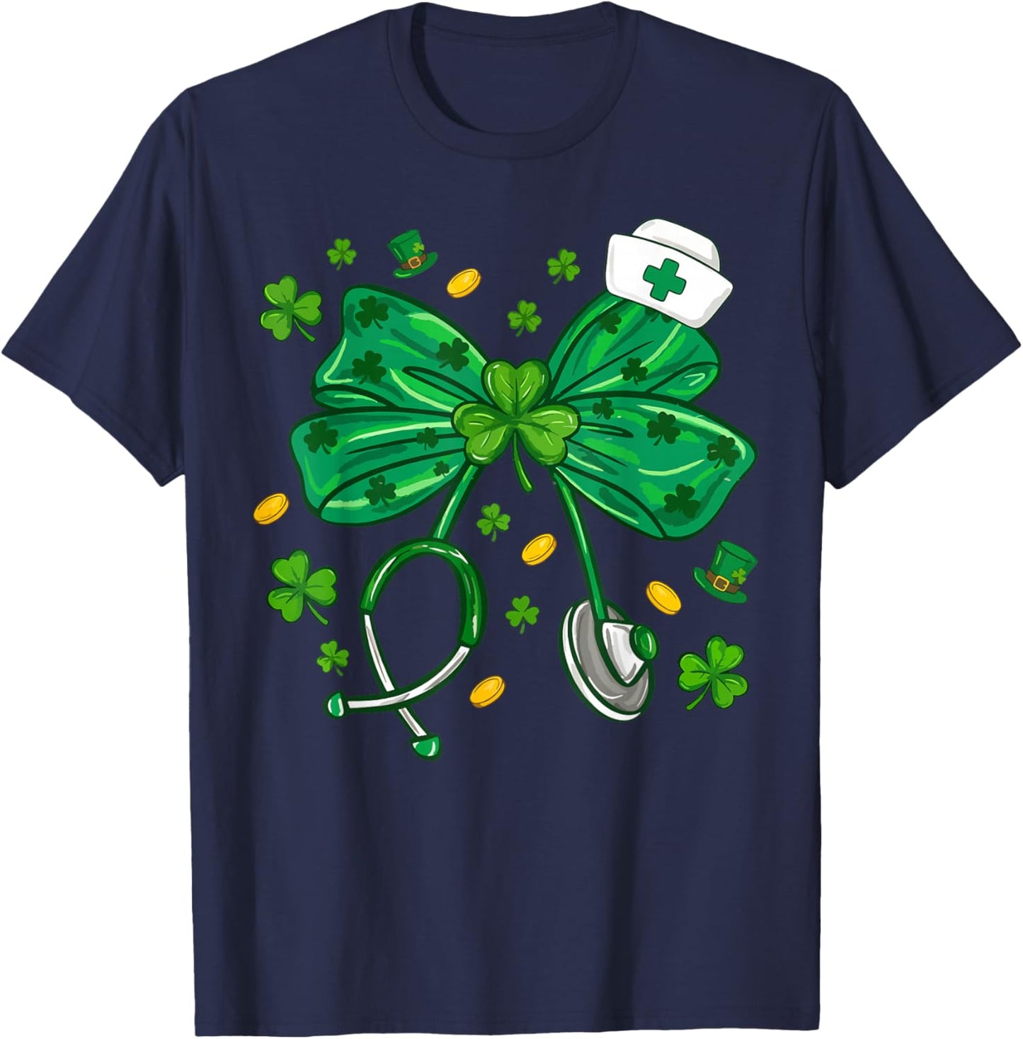 Shamrock Stethoscope Scrub Nurse St Patricks Day RN Women T-Shirt - T-Shirt | Navy