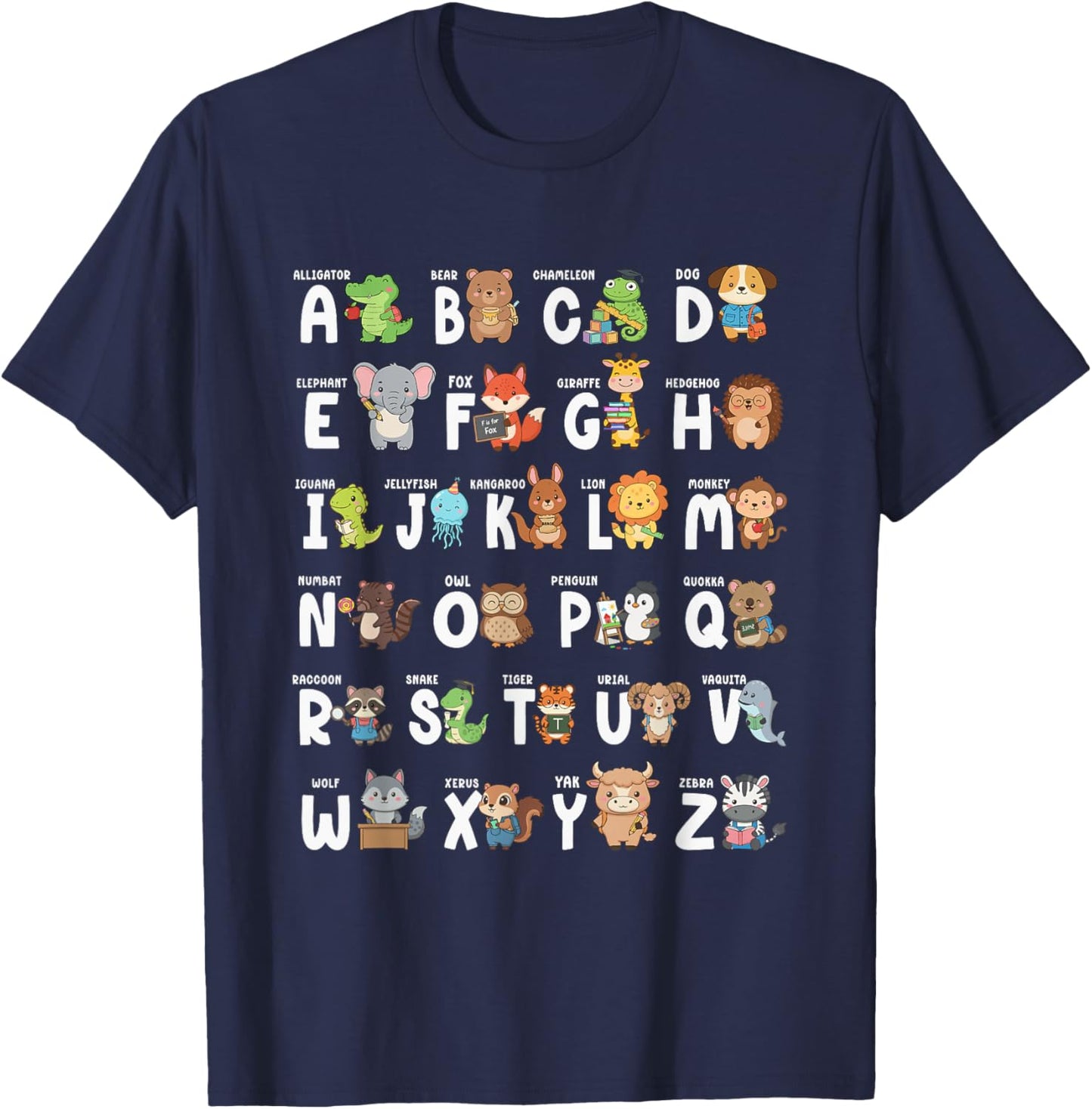 Alphabet Animals ABCs Letters Kindergarten Boy Girls Teacher T-Shirt - T-Shirt | Navy