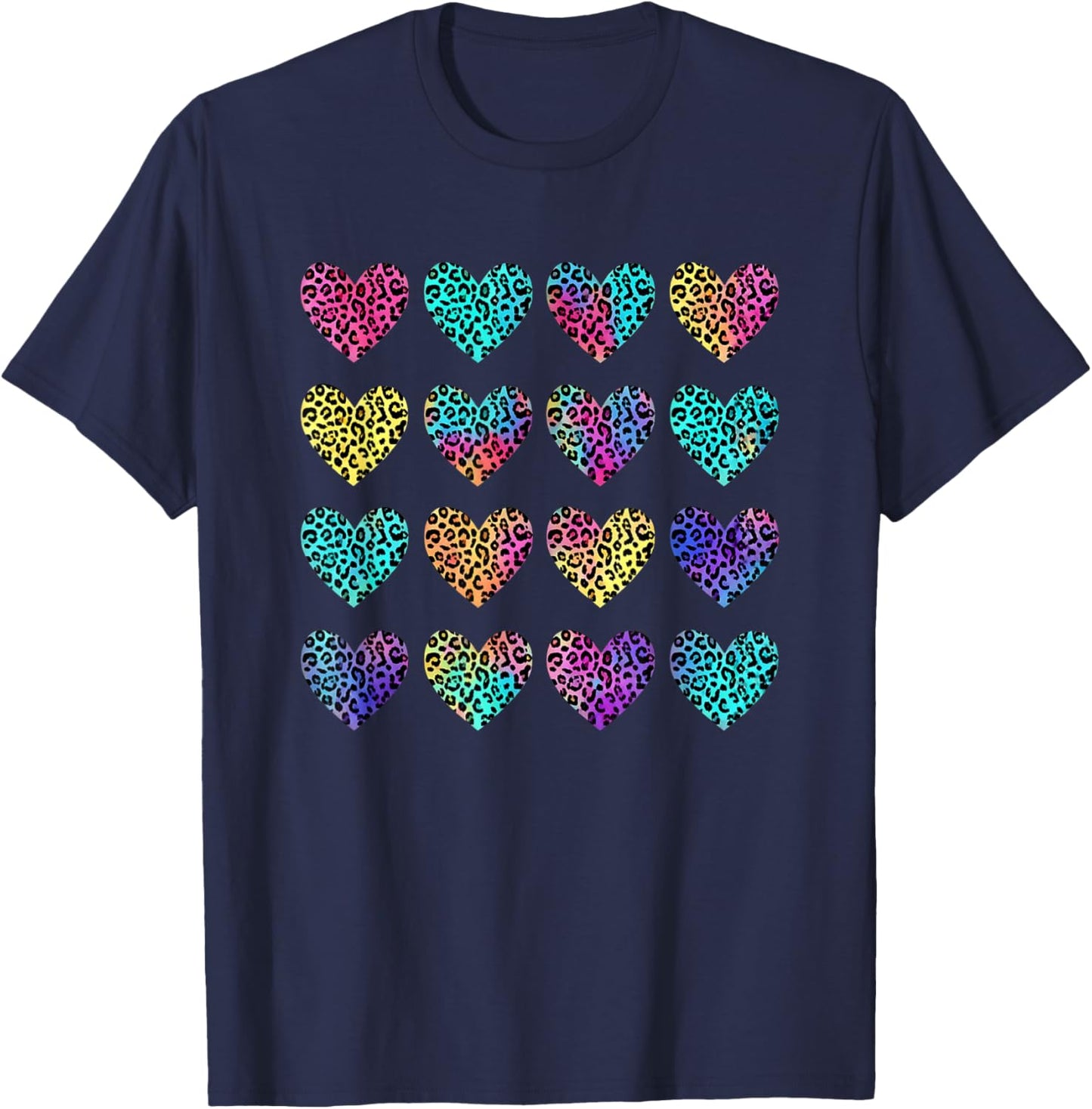 Heart Rainbow Cheetah Leopard Tiger, Pride Hearts Love T-Shirt - T-Shirt | Navy