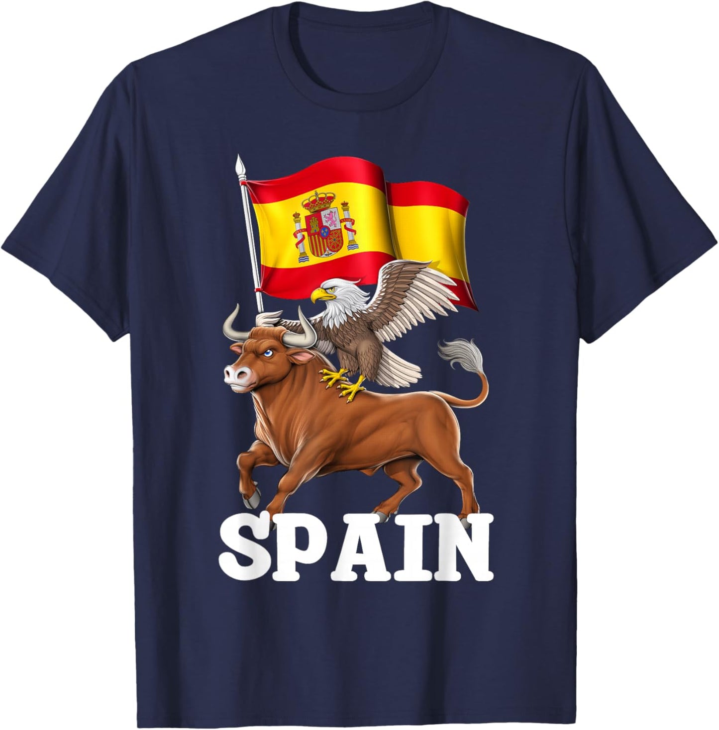 Spain Flag Spanish Bull Spanish Heritage Spanish Roots T-Shirt - T-Shirt | Navy
