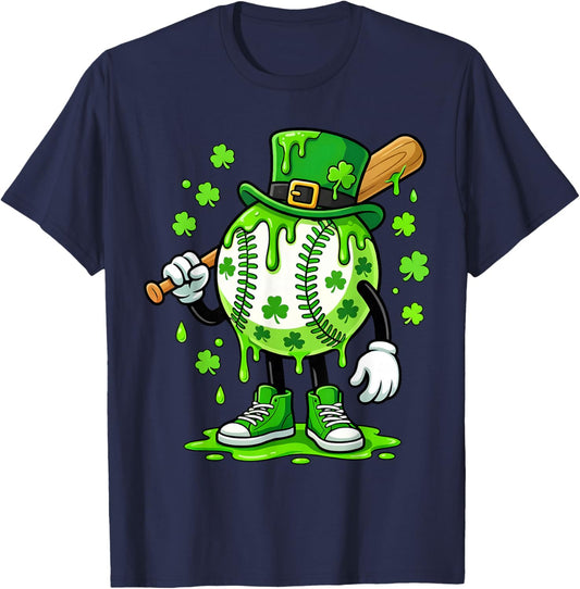 St Patricks Day Shamrock Baseball Drip Icecream Irish Boys T-Shirt - T-Shirt | Navy