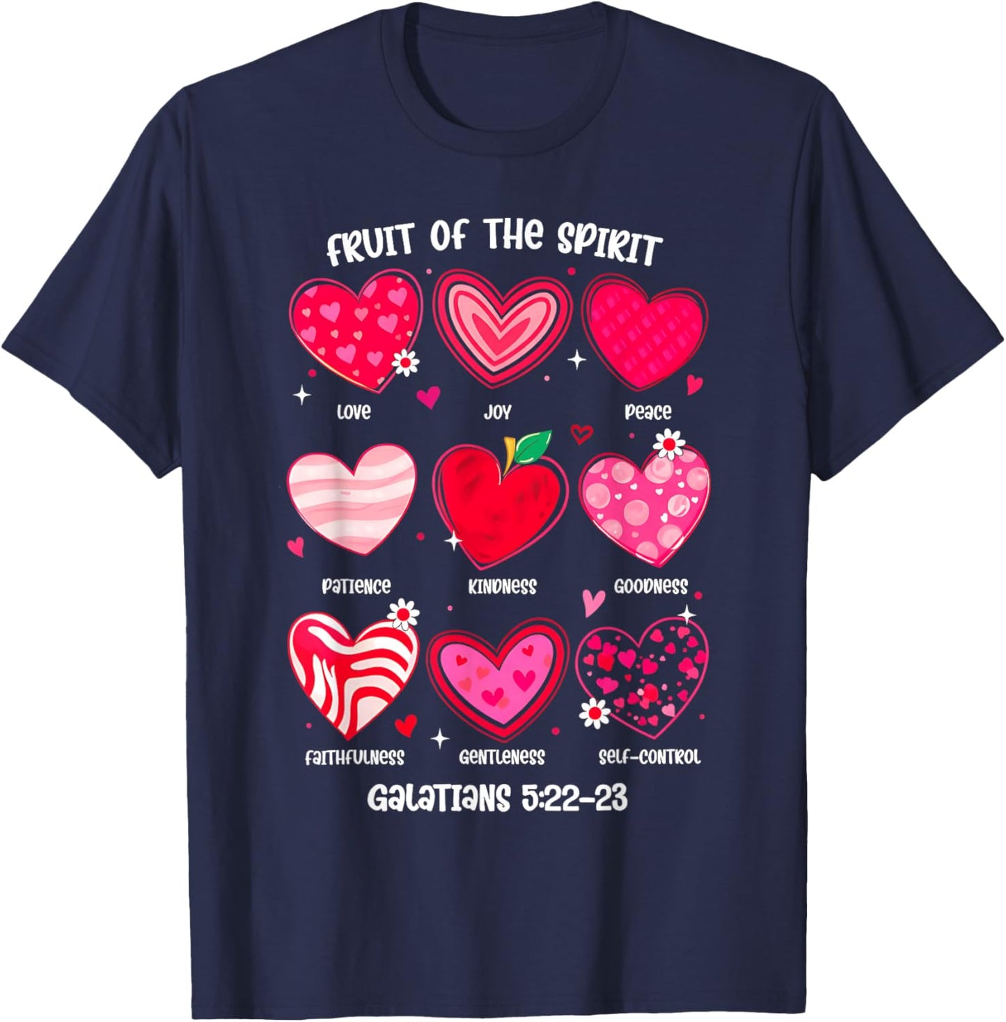 Fruit of The Spirit Christian Hearts Bible Verse Valentine T-Shirt - T-Shirt | Navy