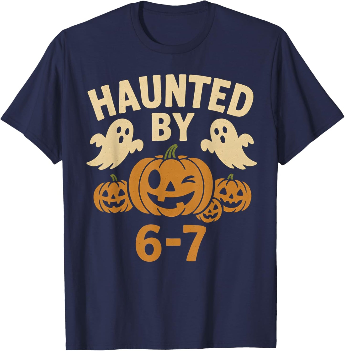 Haunted by 6-7 Retro Halloween 67 Ghost Pumpkin Funny Kids T-Shirt - T-Shirt | Navy
