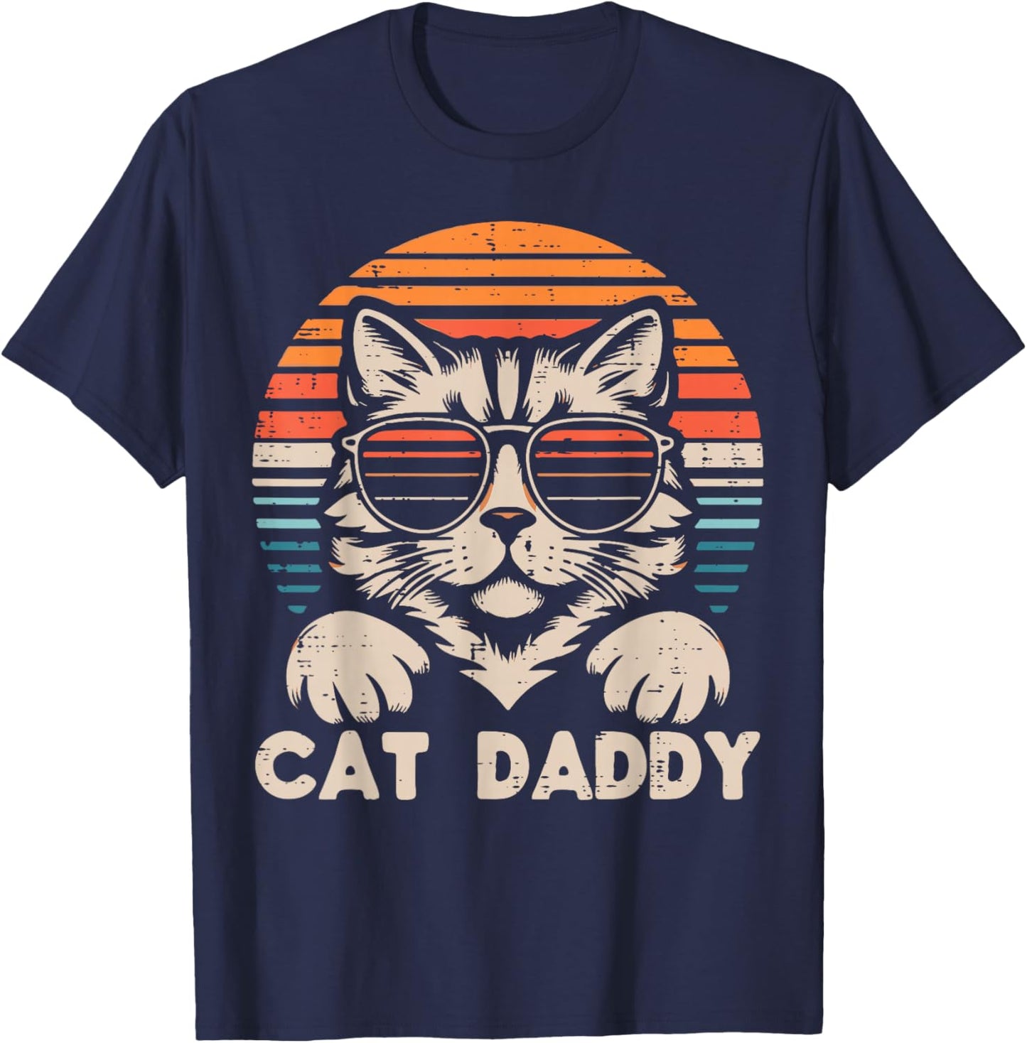 Cat Daddy Sunglasses Sunset Retro Fur Dad Papa Kitten Men T-Shirt - T-Shirt | Navy