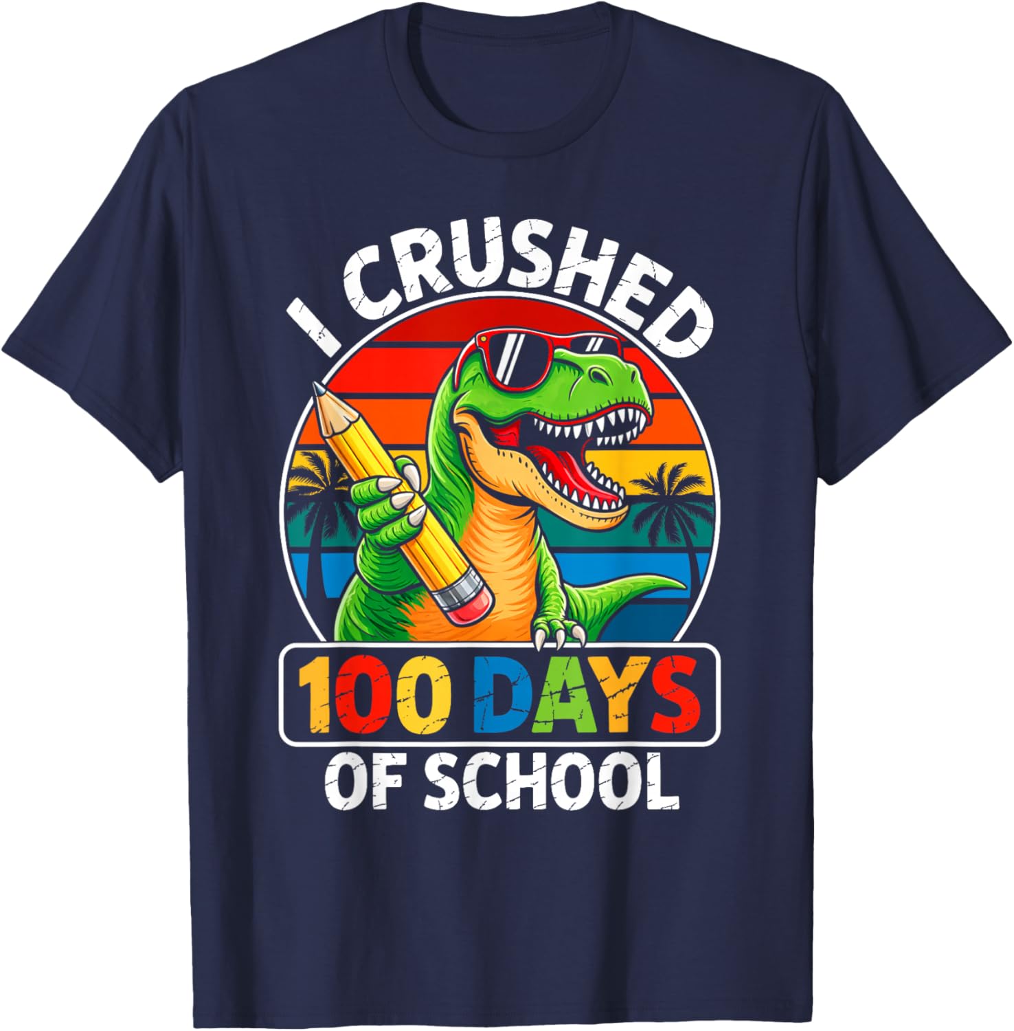 100 Days of School Boys Dinosaur 100th Day of School Kids T-Shirt - T-Shirt | Navy