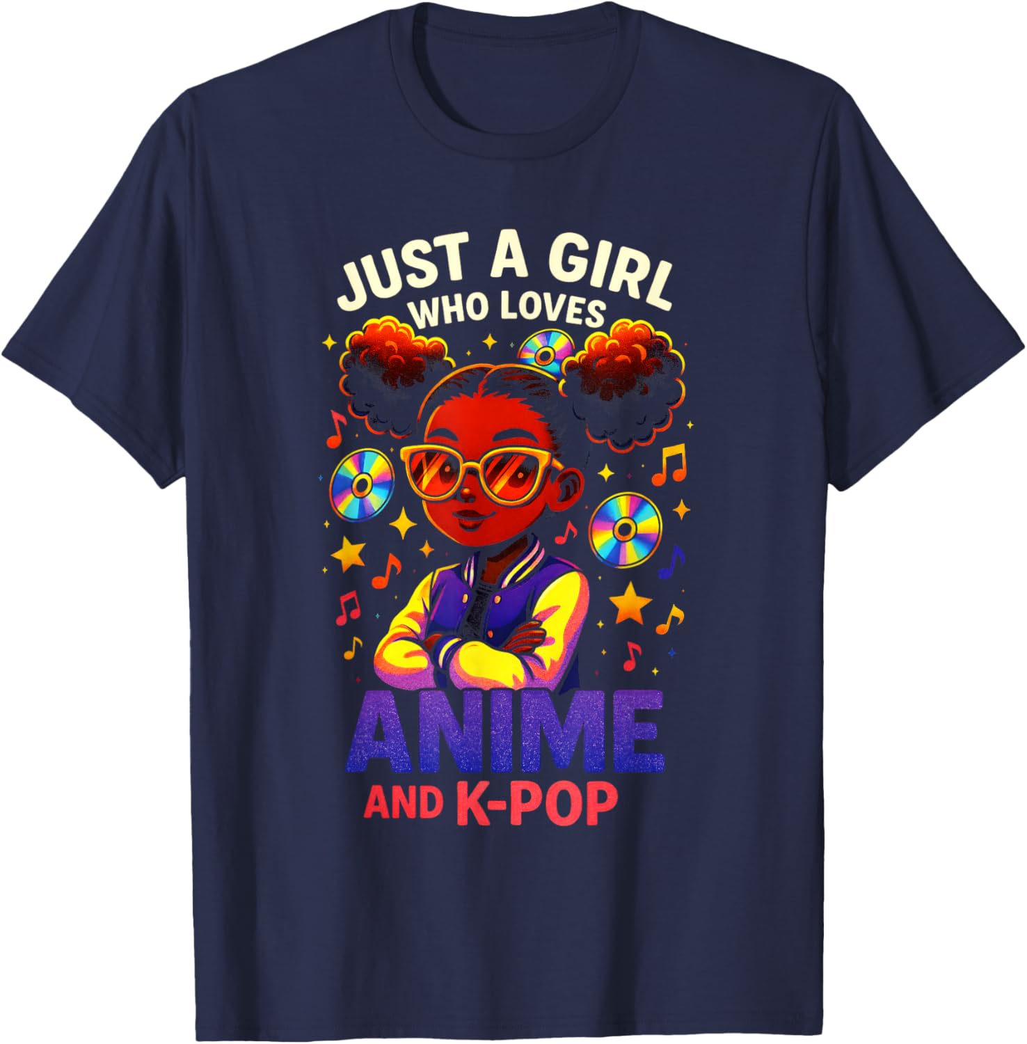 Just a Girl - Anime K-Pop Afro Love T-Shirt - T-Shirt | Navy