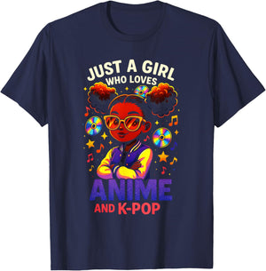 Just a Girl - Anime K-Pop Afro Love T-Shirt - T-Shirt | Navy