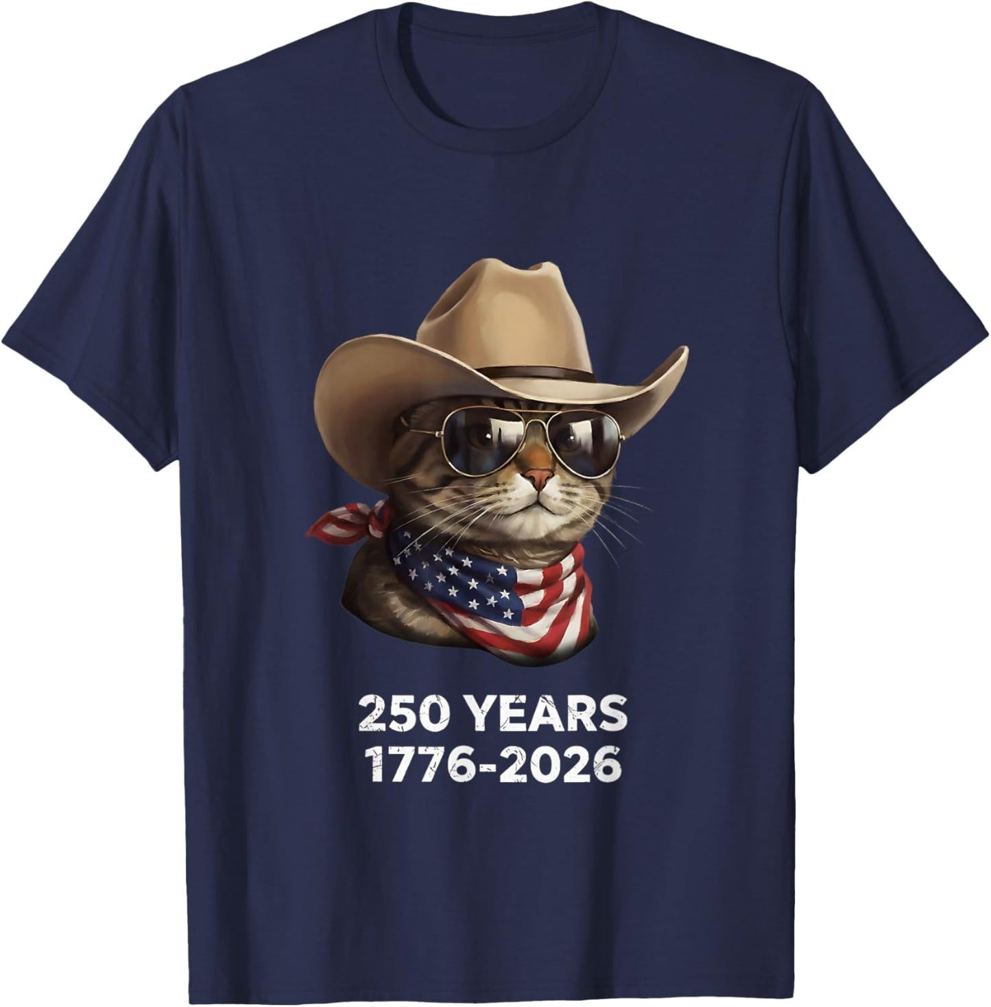 Cat Flag 250 Years 1776-2026 250th Birthday T-Shirt - T-Shirt | Navy