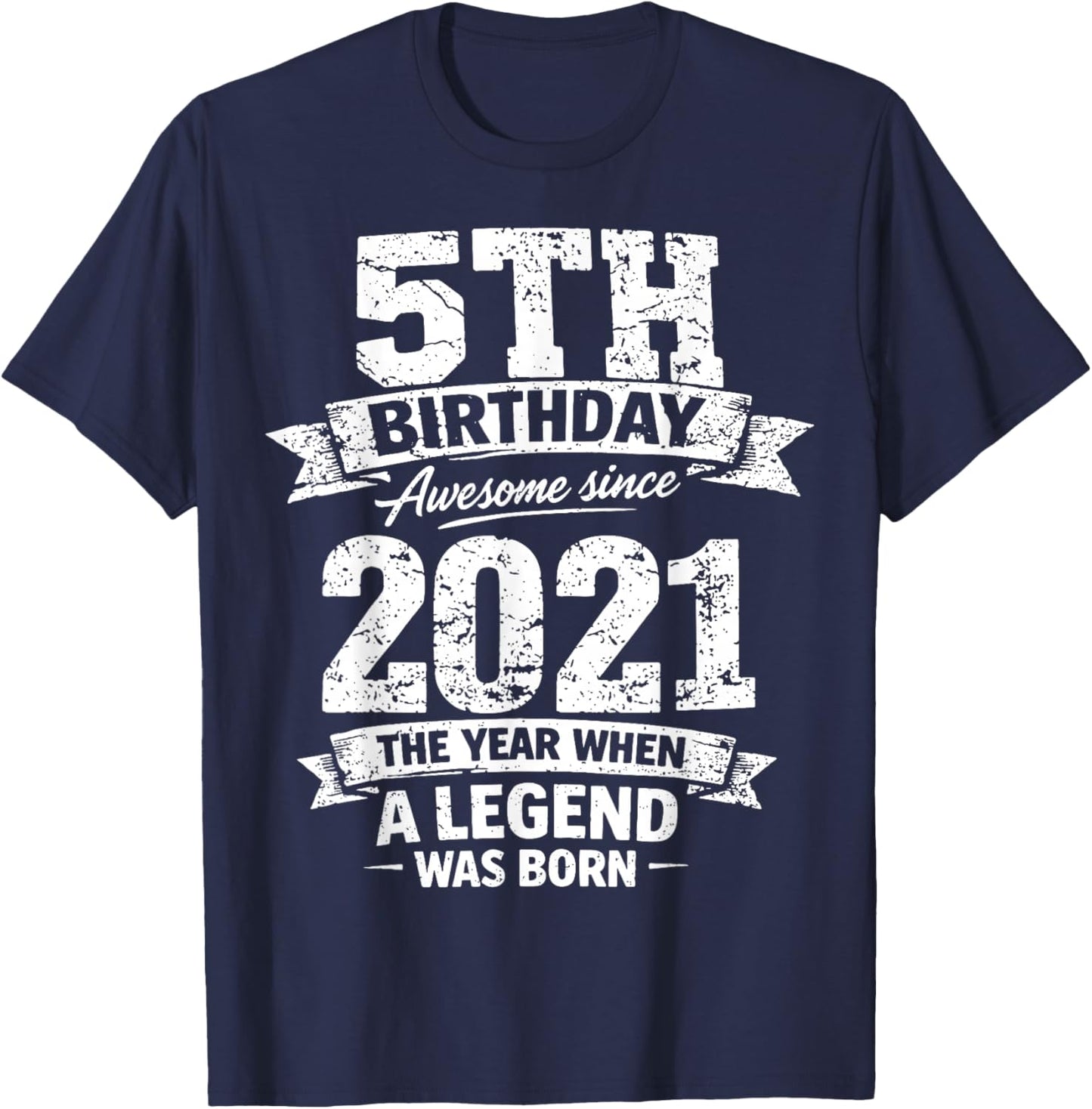 5 Year Old Vintage Awesome Since 2021 5th Birthday T-Shirt - T-Shirt | Navy