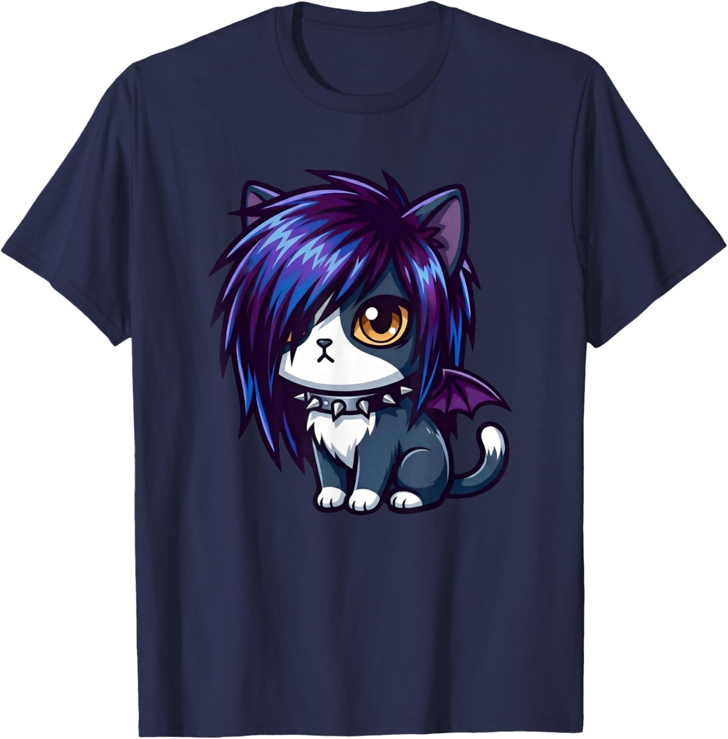 Cute Goth Cat Emo Gothic Cat Kitty Kawaii Kids Boys Girls T-Shirt - T-Shirt | Navy