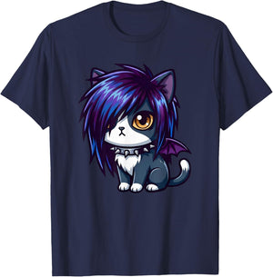 Cute Goth Cat Emo Gothic Cat Kitty Kawaii Kids Boys Girls T-Shirt - T-Shirt | Navy