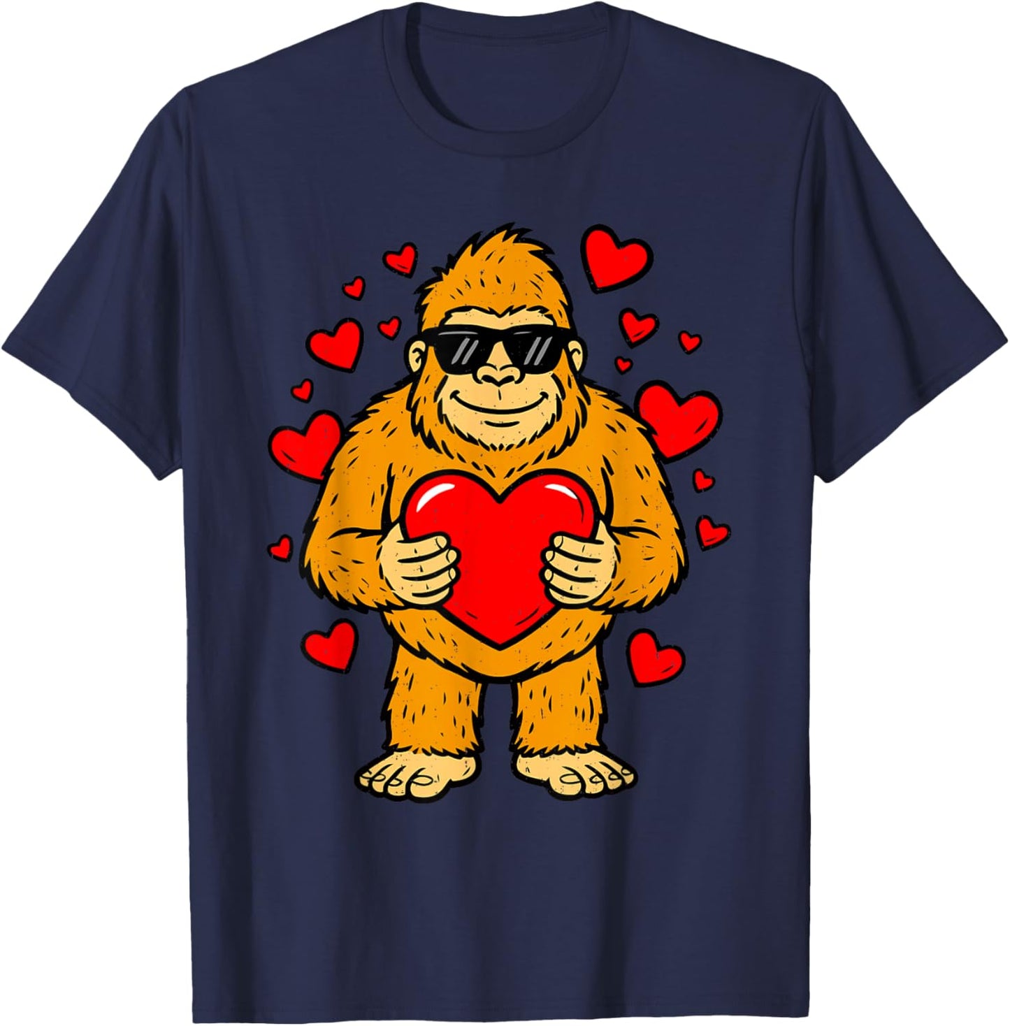 Bigfoot Holding Heart Valentines Day Sasquatch Men Boys Kids T-Shirt - T-Shirt | Navy