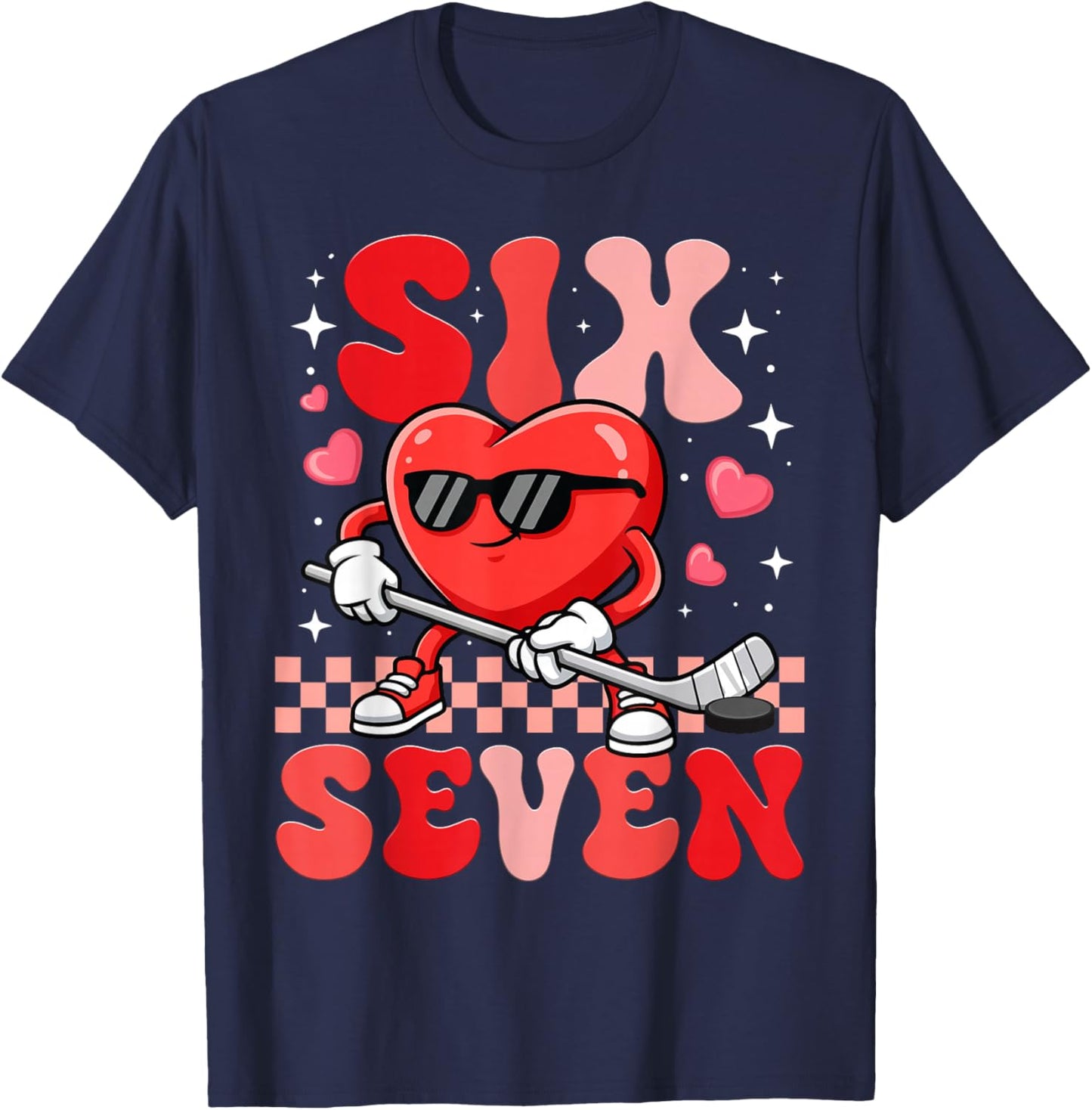 67 Six Seven Valentine Hockey Heart Cute Hockey Lovers T-Shirt - T-Shirt | Navy