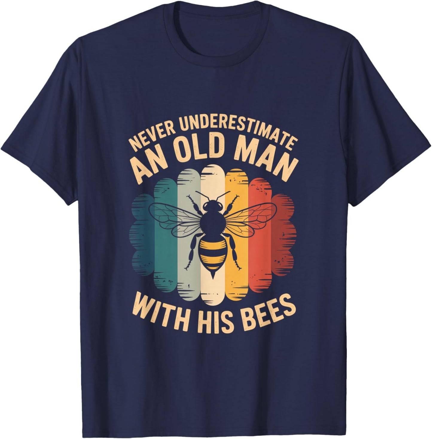Never Underestimate an Old Man with His Bees Retro T-Shirt - T-Shirt | Navy