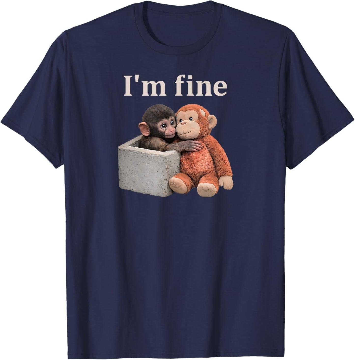 Sad Monkey Punch with an Orange Toy I'm Fine T-Shirt - T-Shirt | Navy