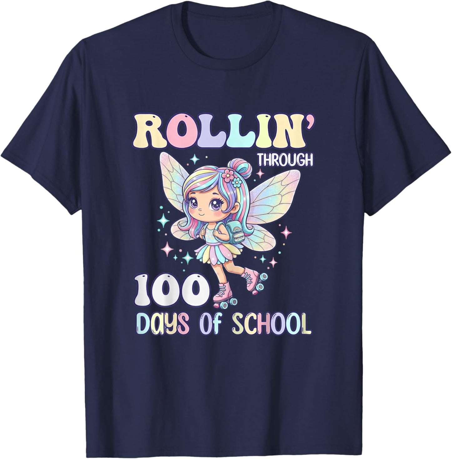 Fairy Outfit Girl 100 Days of School Girls Teacher T-Shirt - T-Shirt | Navy