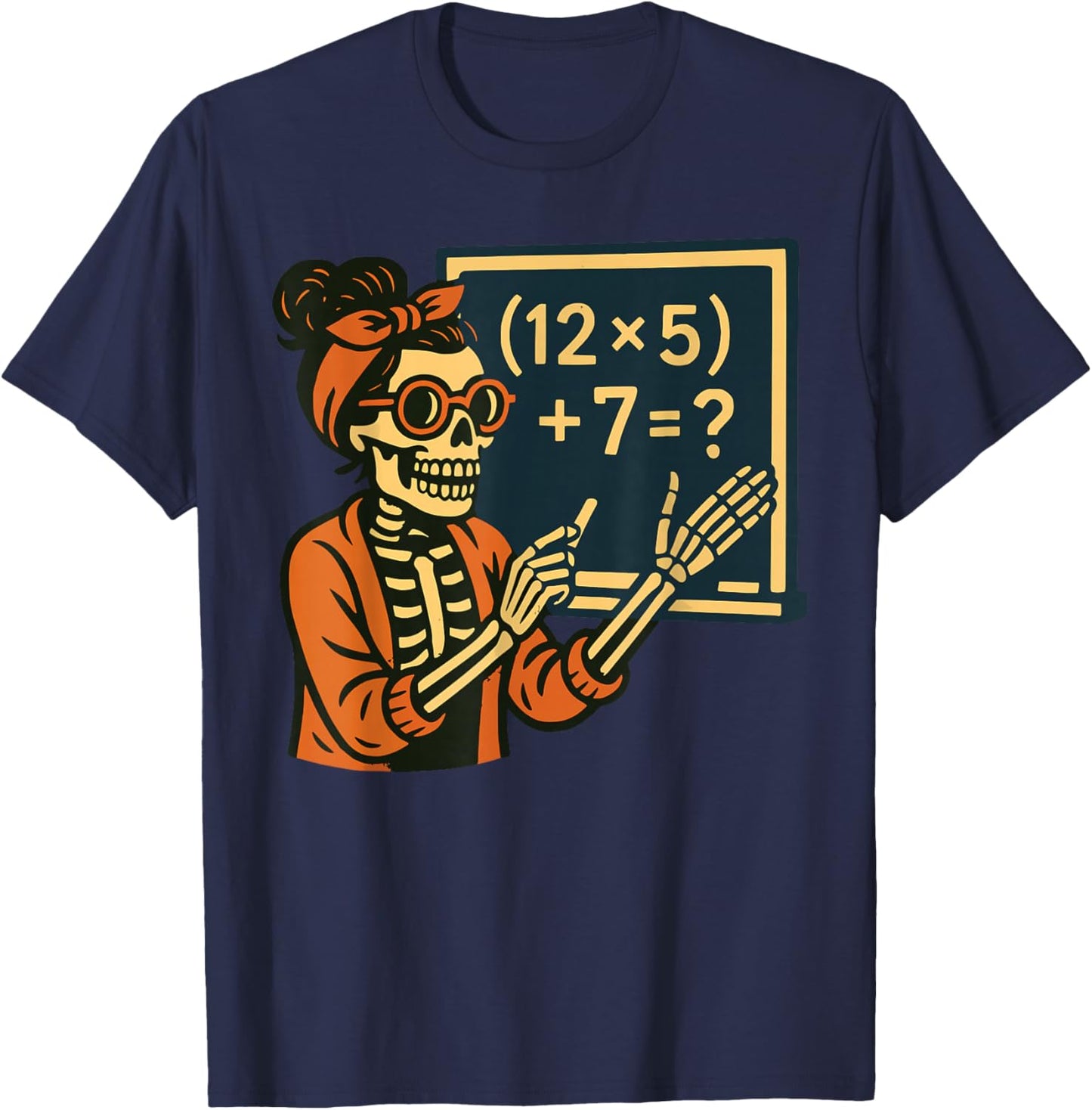 Halloween Teacher Six Seven Meme 6 7 Skeleton Spooky Costume T-Shirt - T-Shirt | Navy