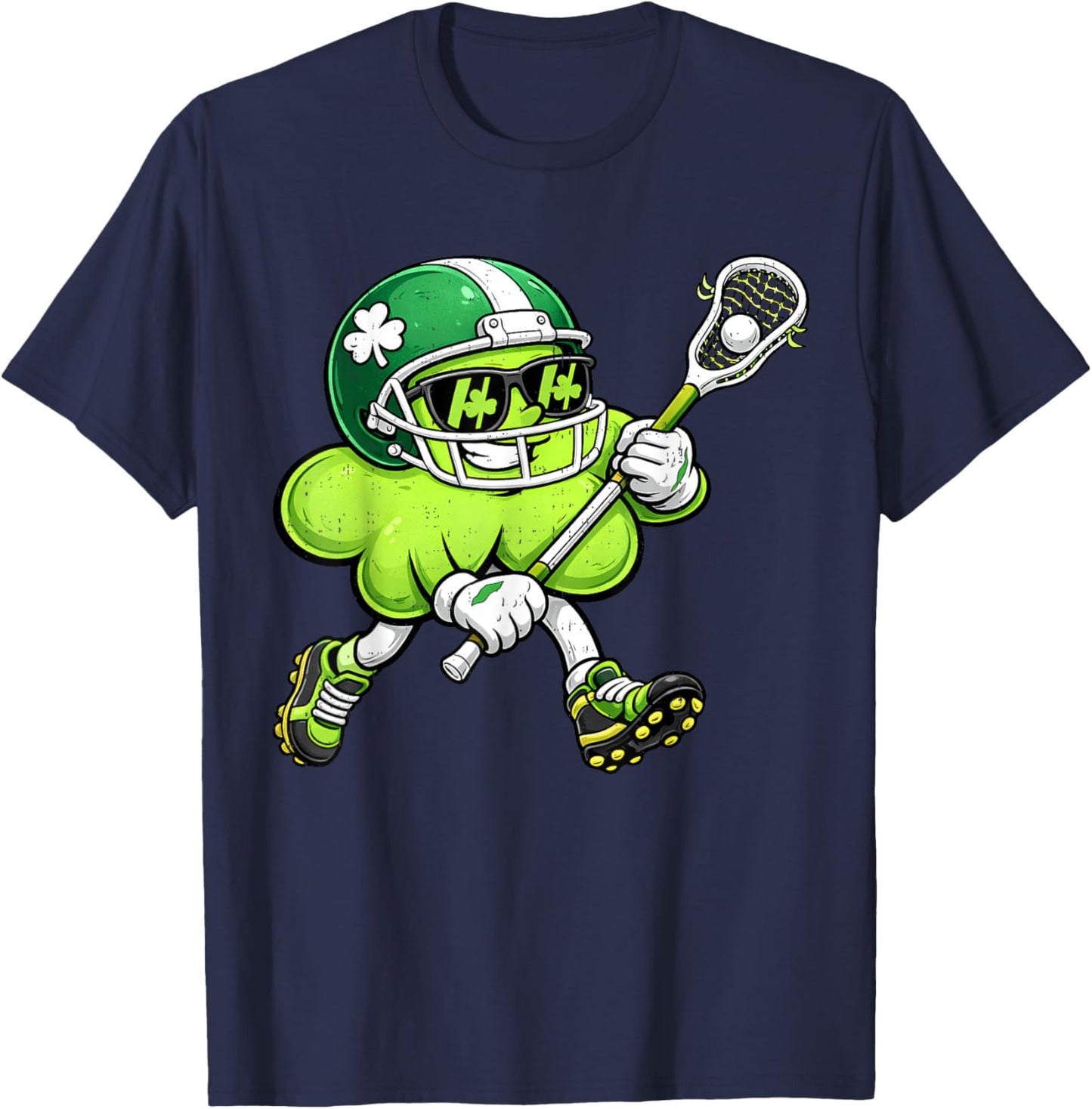 Lacrosse St Patricks Day Boys Kids Lax Sport Green Shamrock T-Shirt - T-Shirt | Navy