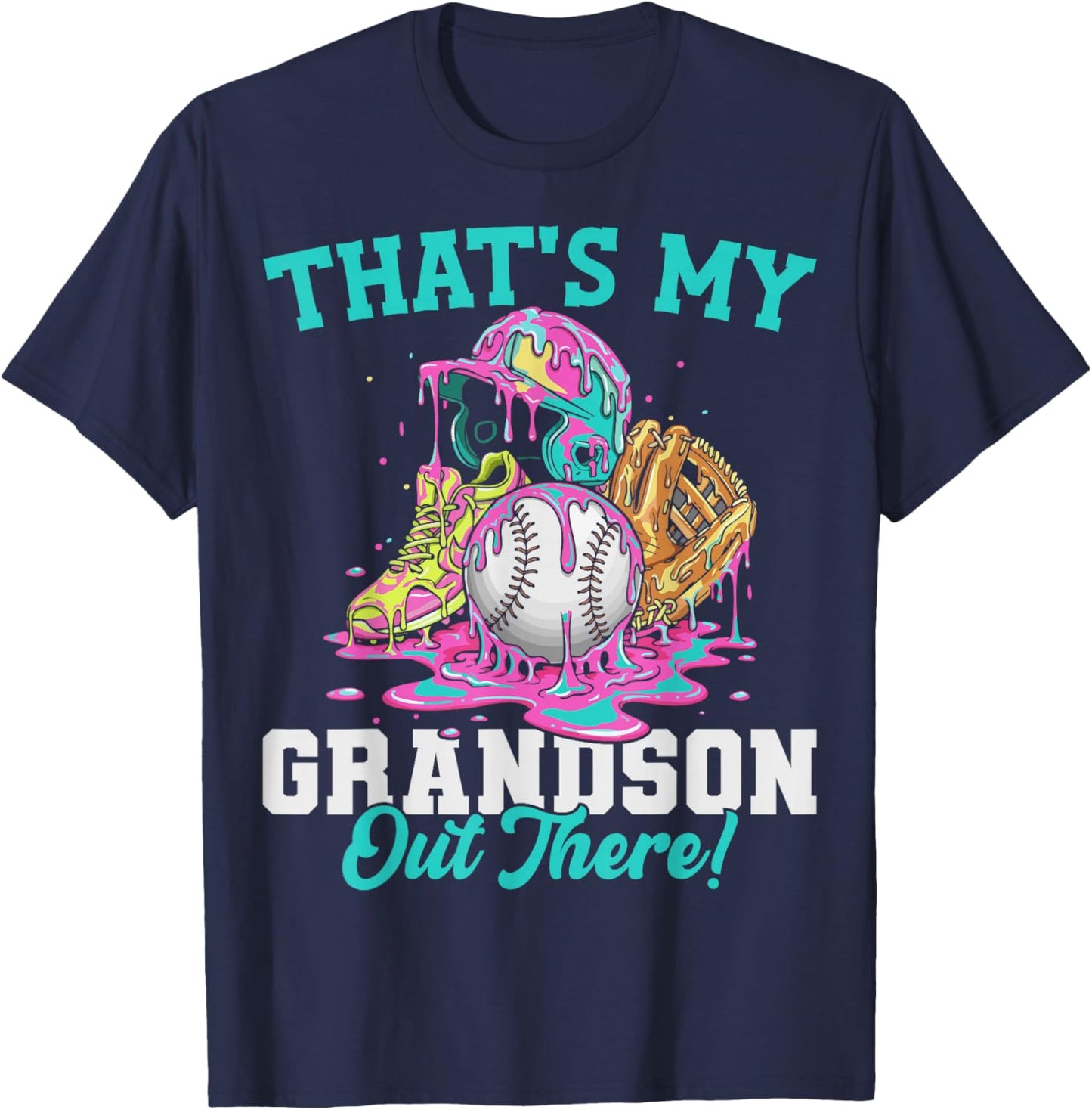 That's My Grandson Out There Baseball Cream Drip Crossed Bat T-Shirt - T-Shirt | Navy