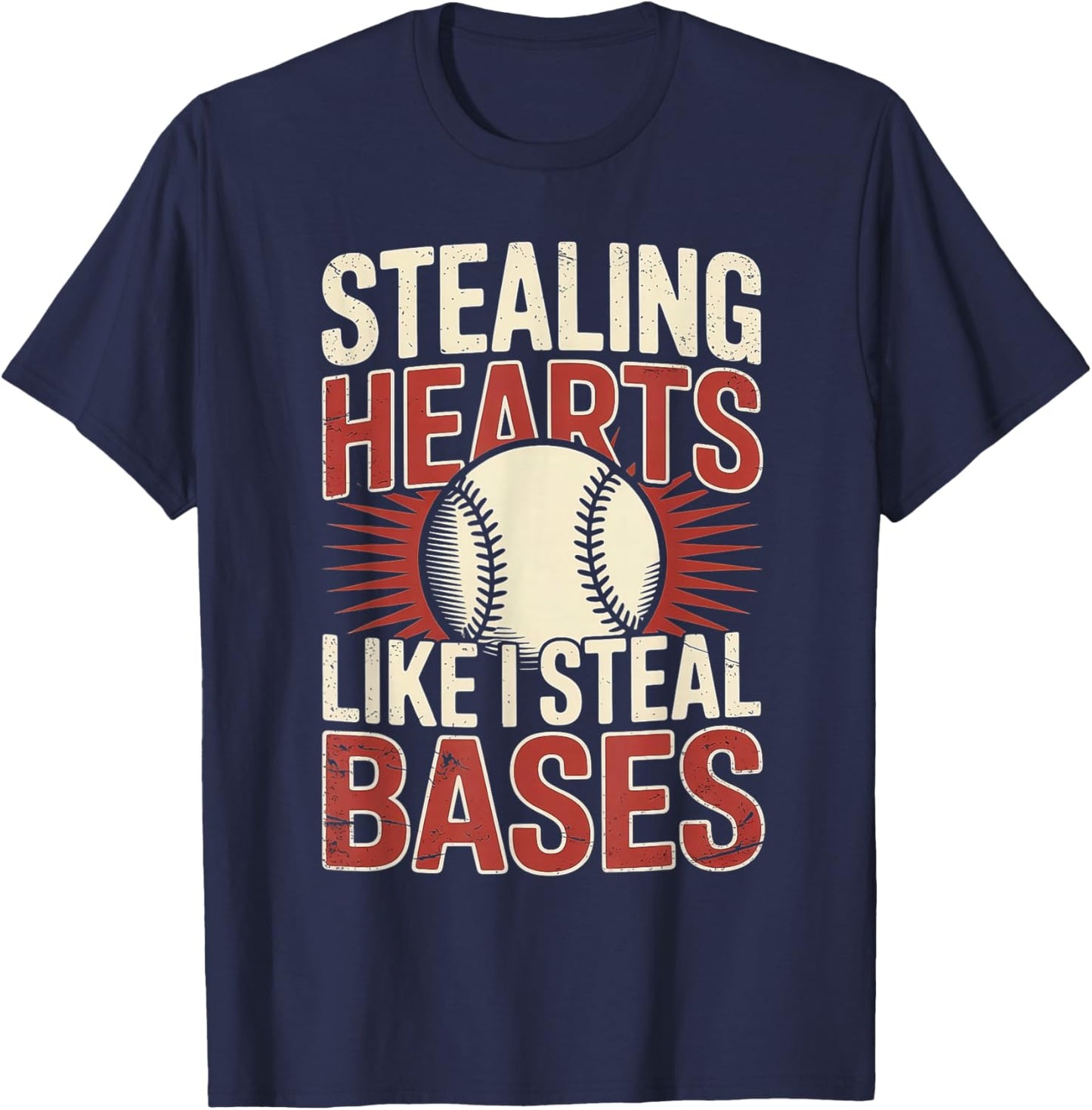 Stealing Hearts Like I Steal Bases Baseball Valentine Retro T-Shirt - T-Shirt | Navy