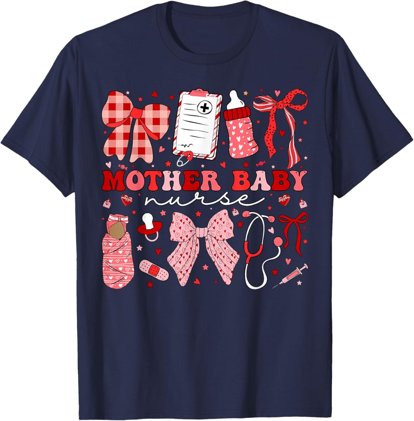 Postpartum Valentine Coquette Mother Baby Nurse Valentines T-Shirt - T-Shirt | Navy