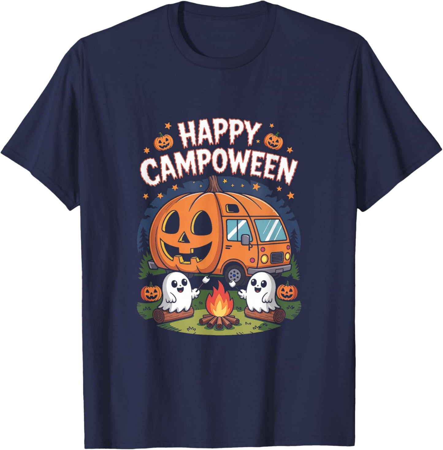 Happy Camp-O-Ween Halloween Camping Ghosts T-Shirt - T-Shirt | Navy