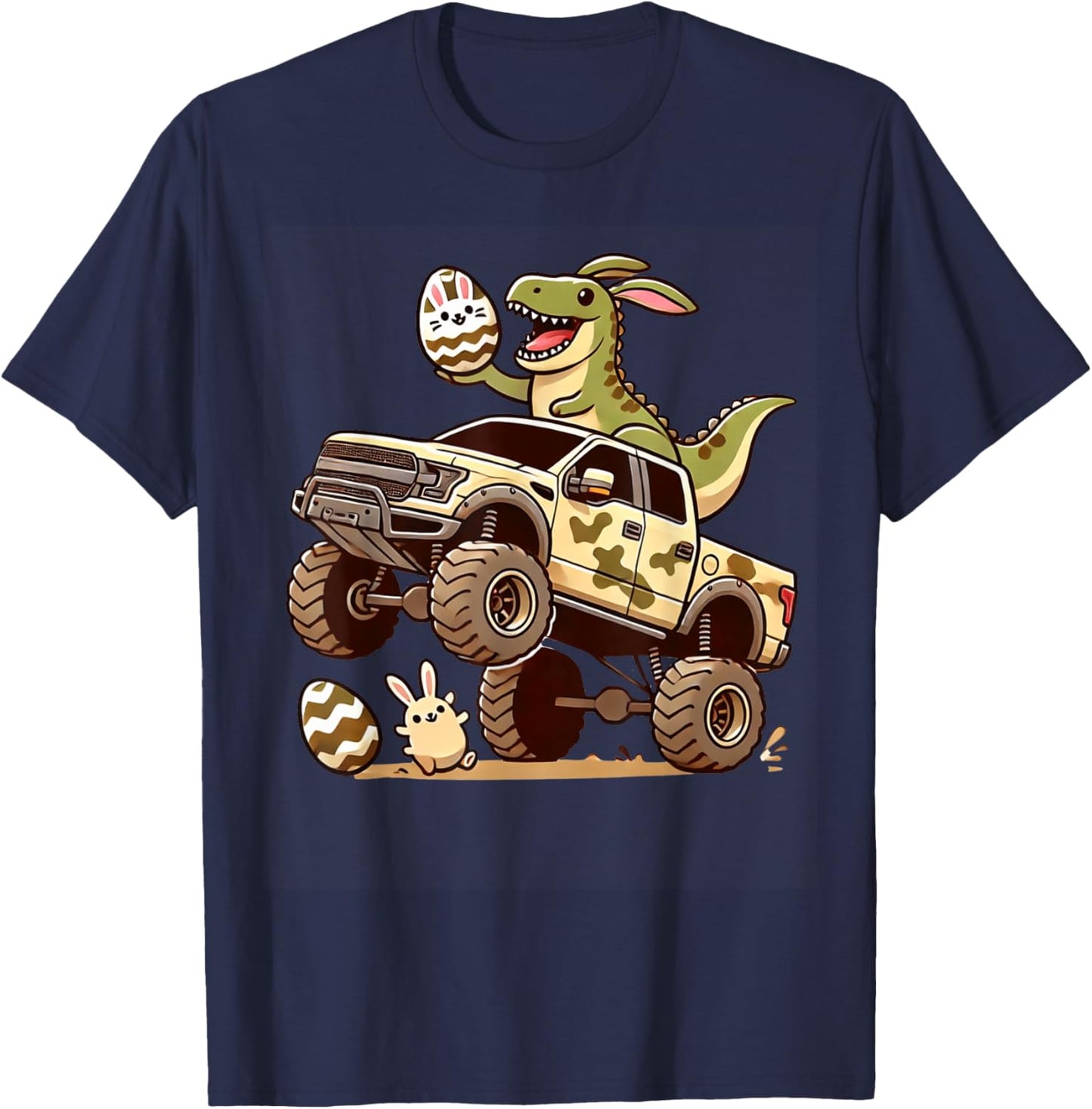 Bunny T-rex Monster Truck Easter Dino Funny Boys Kids Cute T-Shirt - T-Shirt | Navy