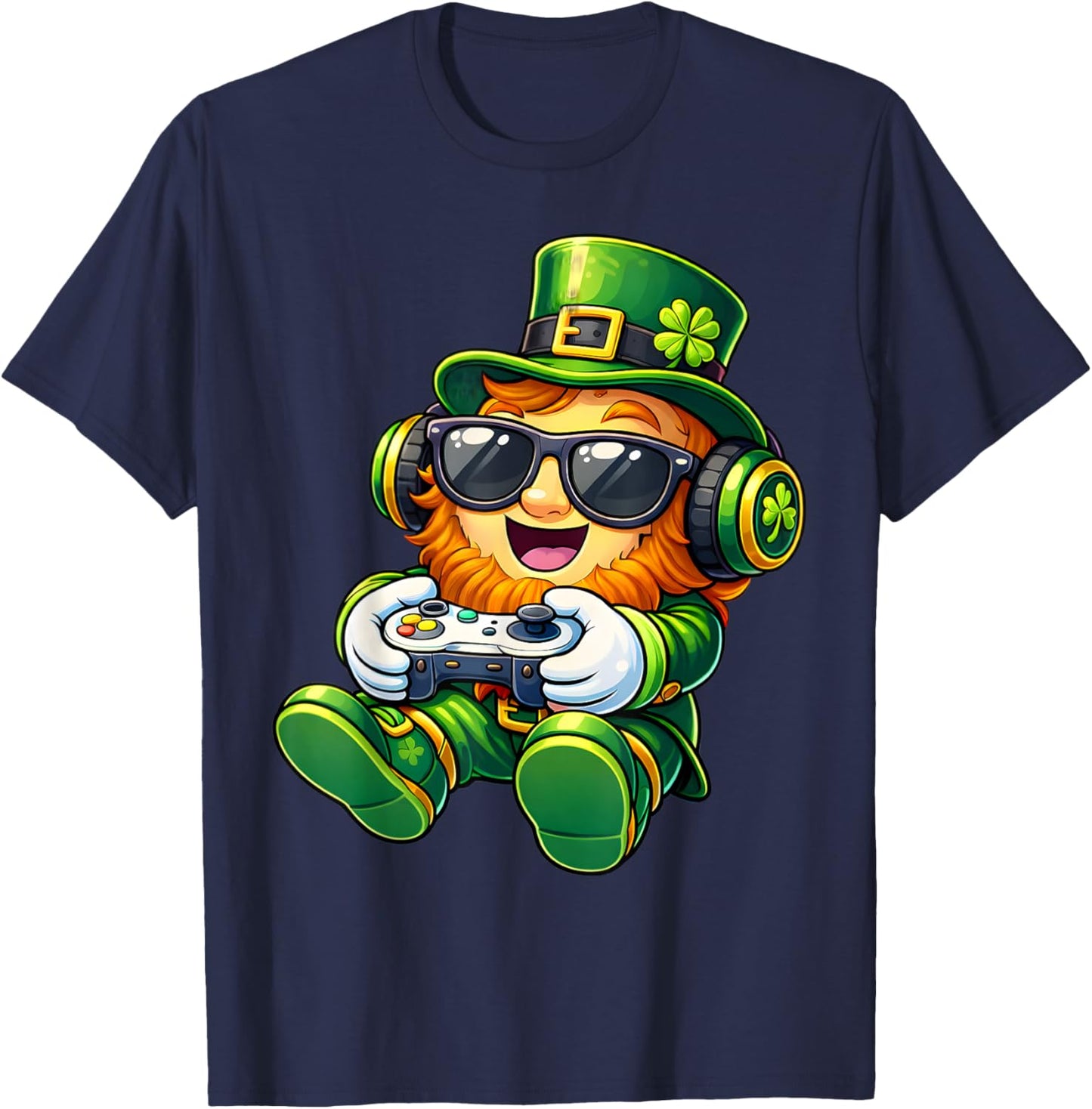 Video Game Leprechaun St Patricks Day Gamer Boys Kids Gaming T-Shirt - T-Shirt | Navy