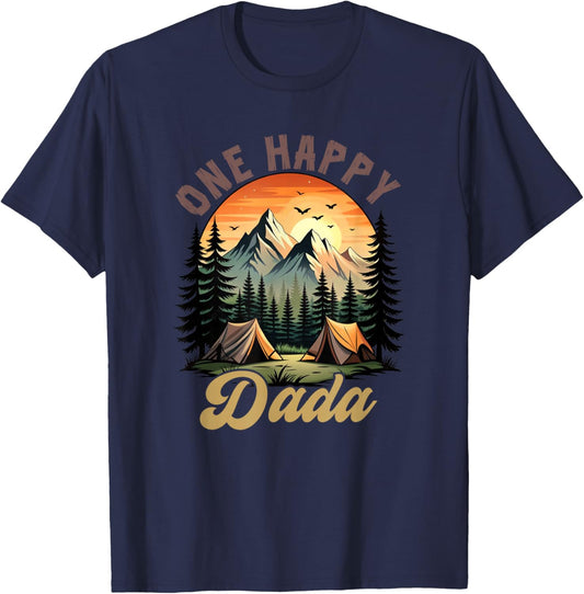One Happy Dada Camper 1St Birthday Camping Bear T-Shirt - T-Shirt | Navy