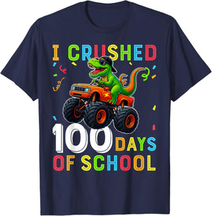I Crushed 100 Days of School Monster Truck Teacher Boys T-Shirt - T-Shirt | Navy