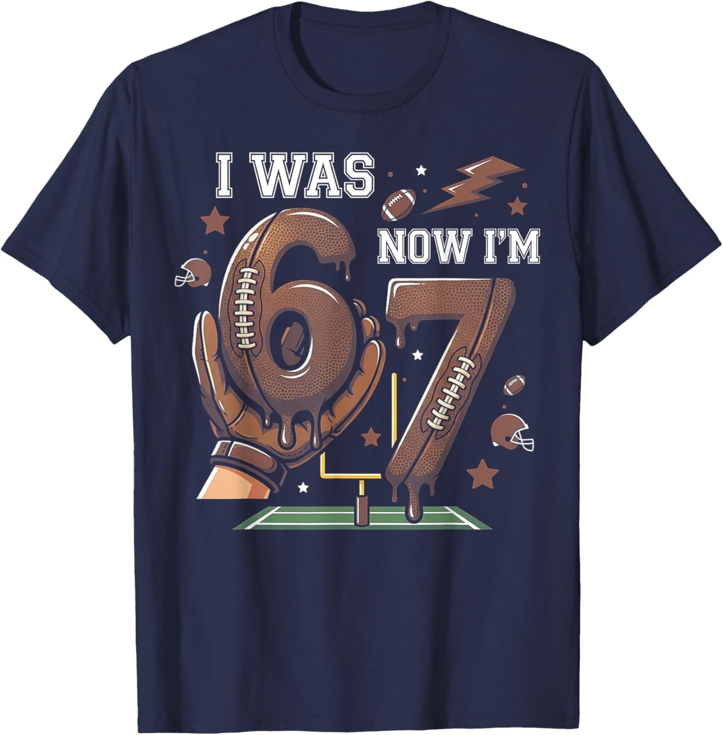 I was 6 Now I'm 7 Football Birthday T-Shirt - T-Shirt | Navy