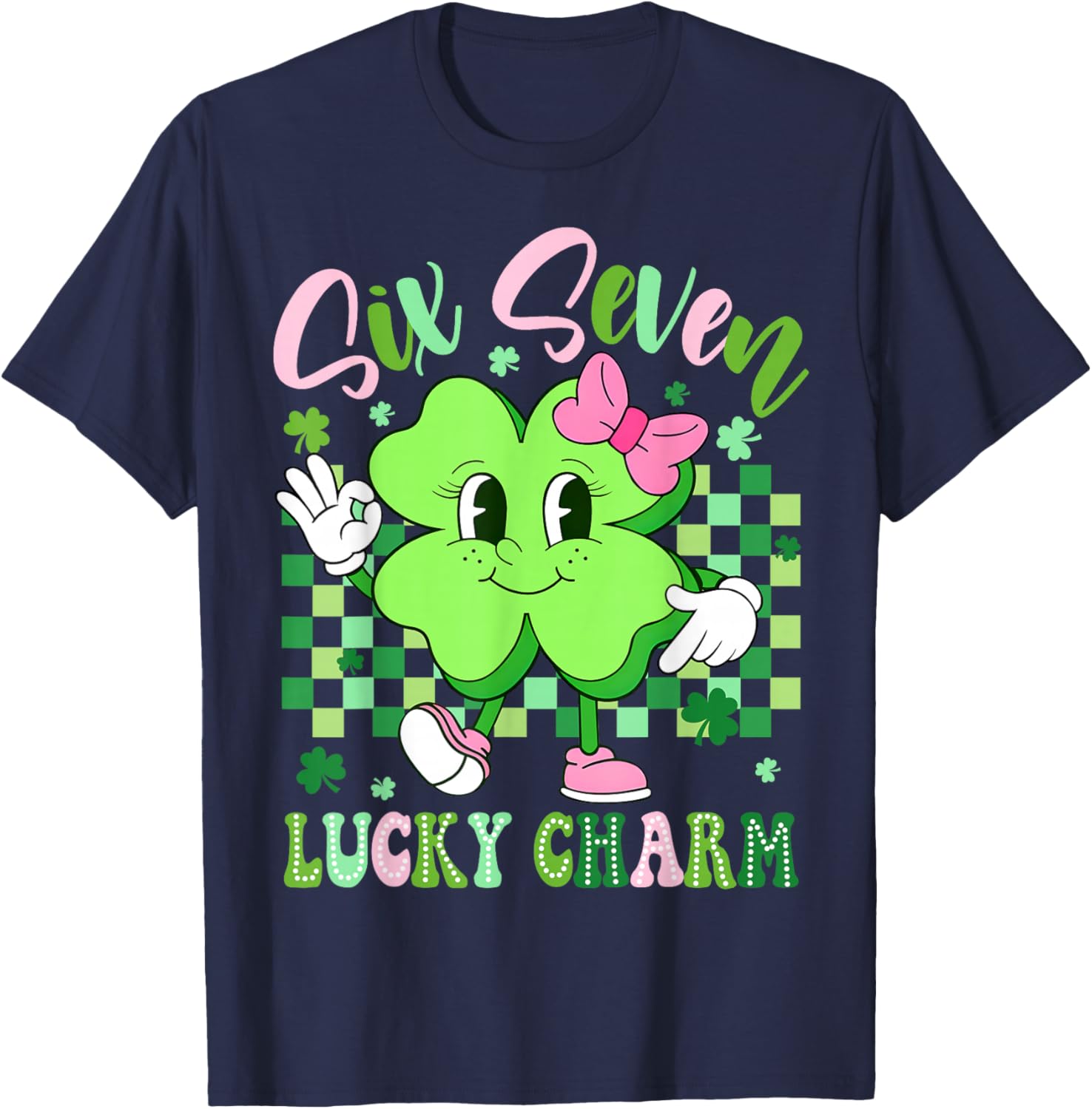 Six Seven Lucky Charm 67 St Patricks Day Shamrock Women Girl T-Shirt - T-Shirt | Navy
