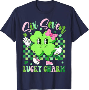 Six Seven Lucky Charm 67 St Patricks Day Shamrock Women Girl T-Shirt - T-Shirt | Navy