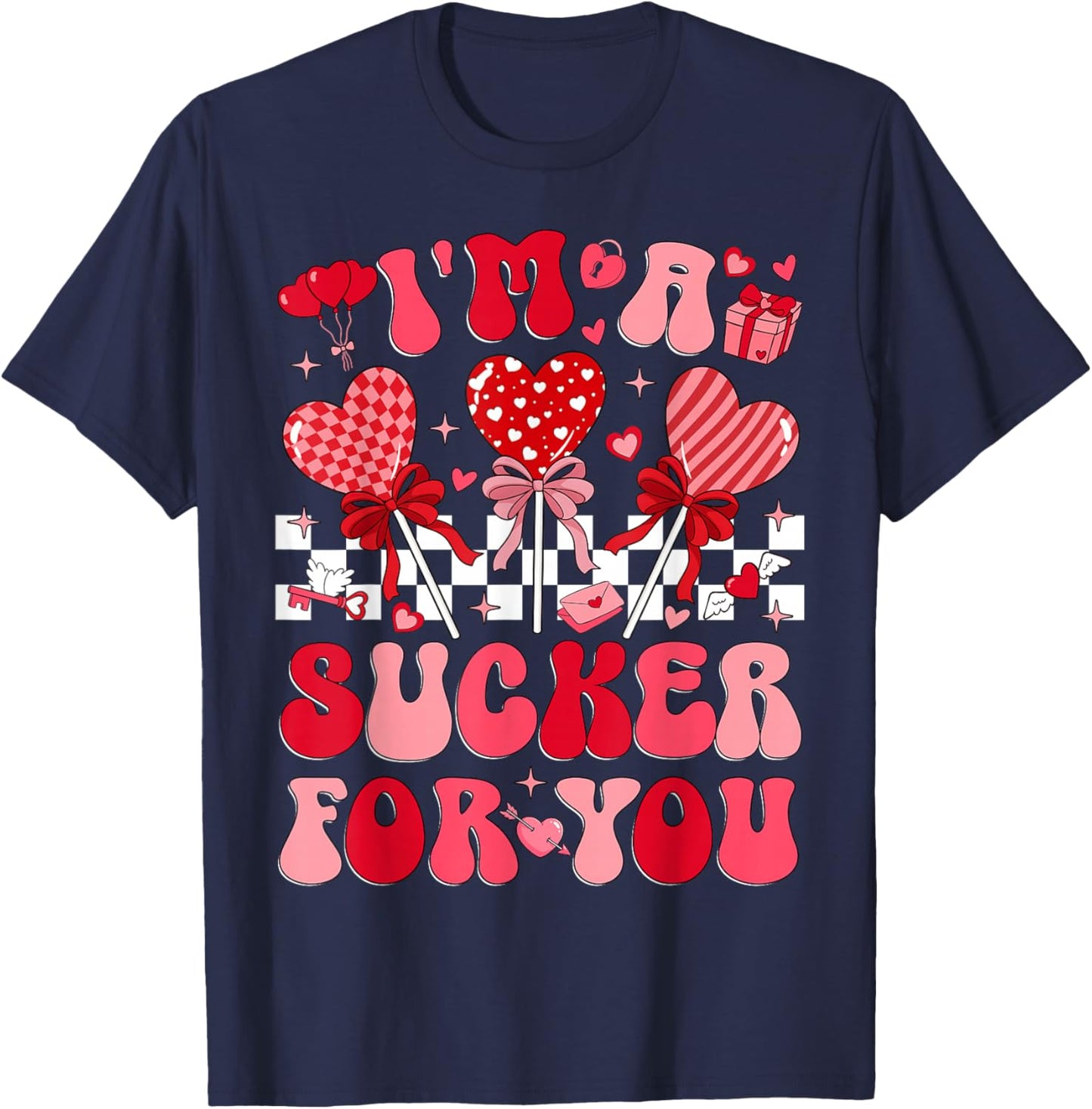 I'm A Sucker for You Retro Heart Candy Valentine Groovy Girl T-Shirt - T-Shirt | Navy