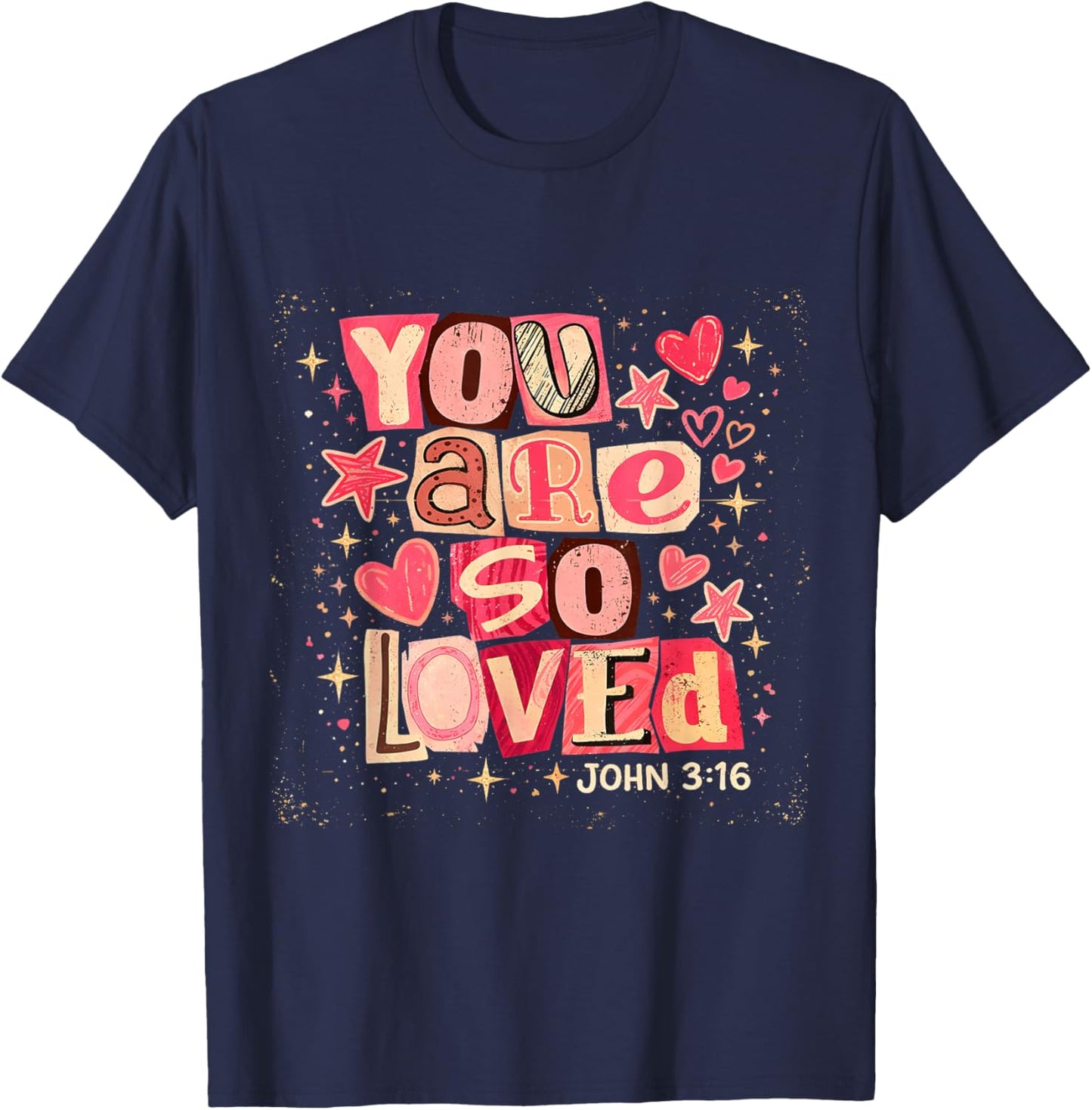 You are So Loved John 3:16 Retro Bible Verse Graphic T-Shirt - T-Shirt | Navy