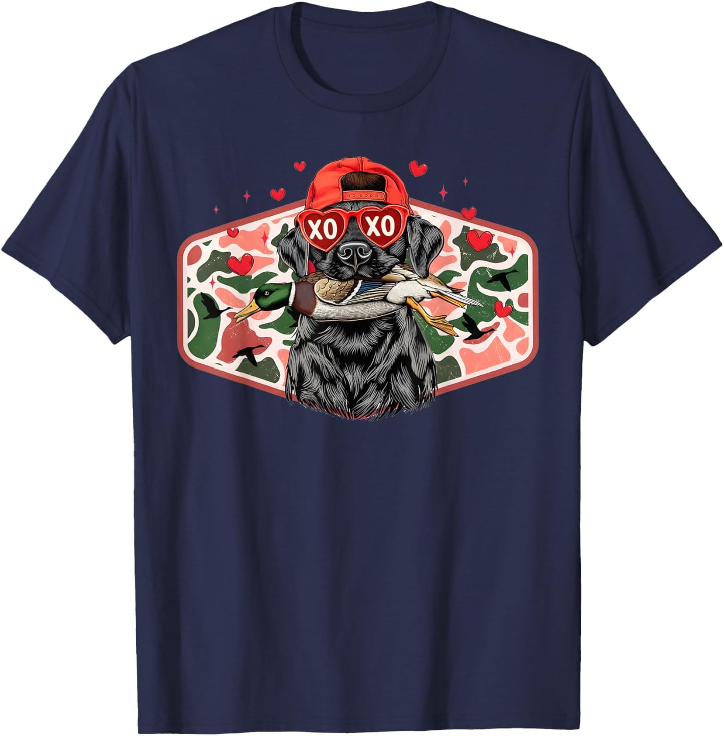 Retro Old Camo Duck Hunting Lab Dog Labrador Valentines XOXO T-Shirt - T-Shirt | Navy