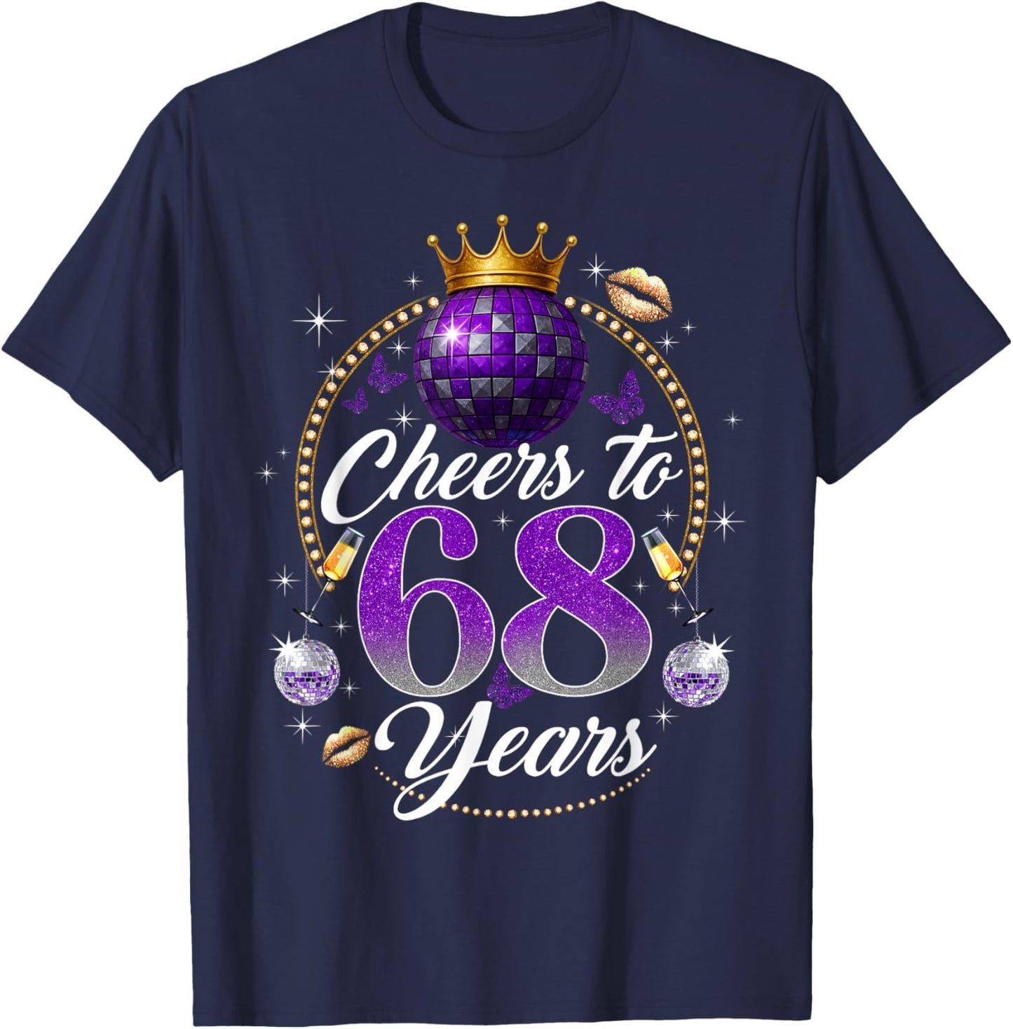 Cheers to 68 Years Old Wedding Anniversary 68th Birthday T-Shirt - T-Shirt | Navy