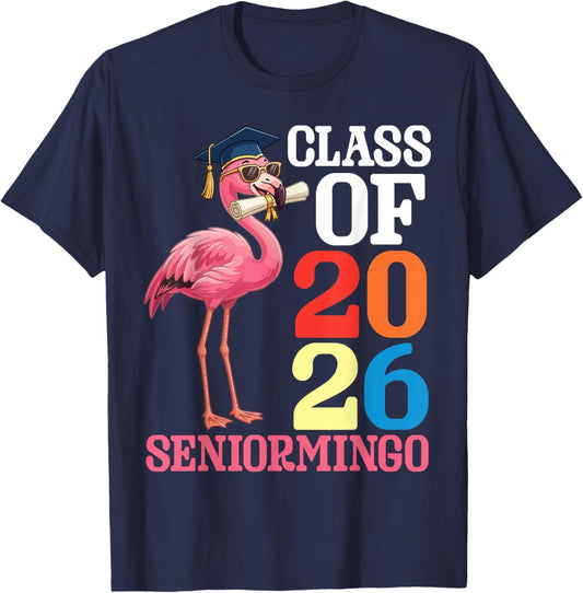 Flamingo Seniormingo Class of 2026 Senior Graduation Day T-Shirt - T-Shirt | Navy