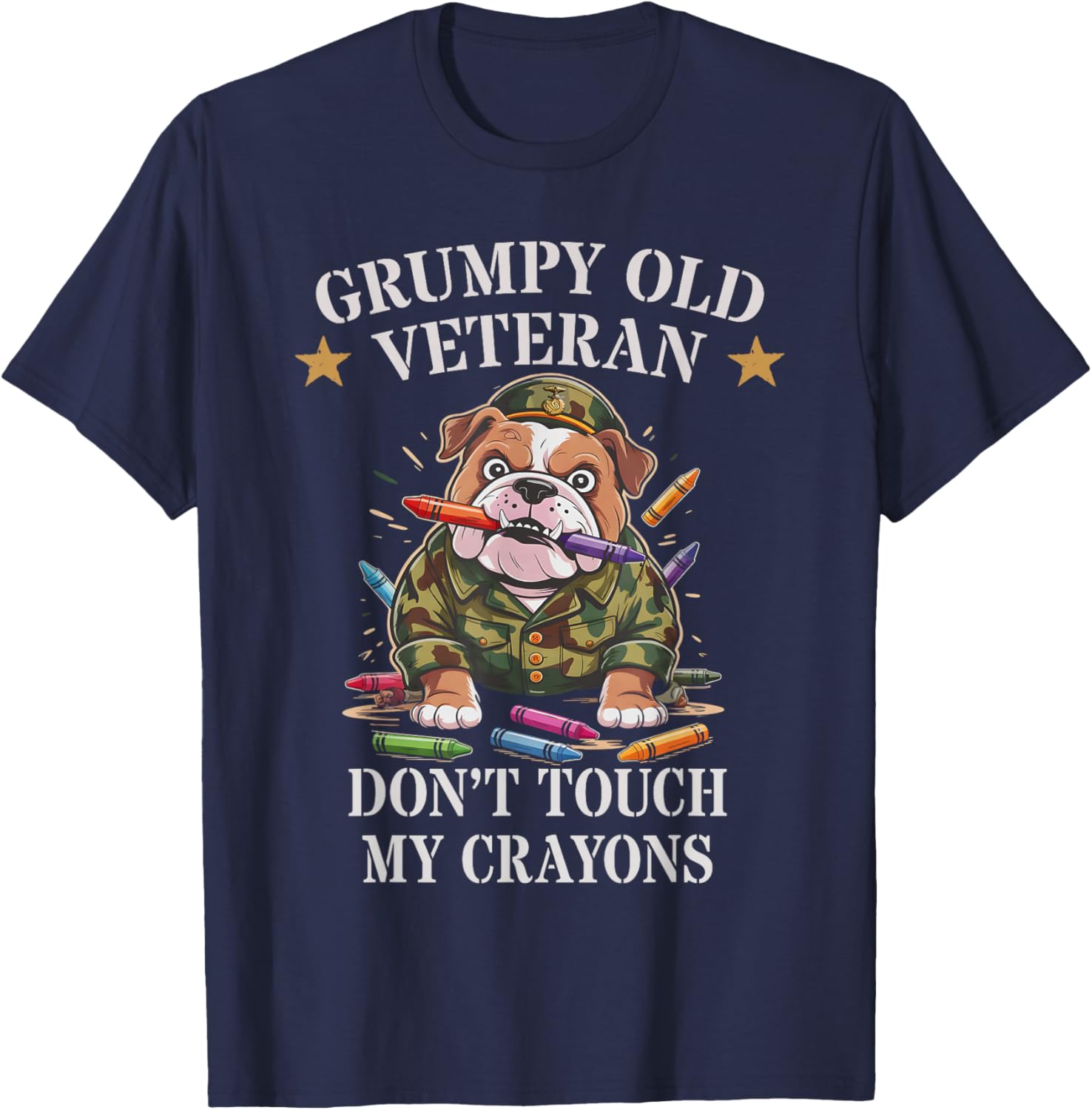 Grumpy Old Veteran Military Family Don't Touch My Crayons T-Shirt - T-Shirt | Navy