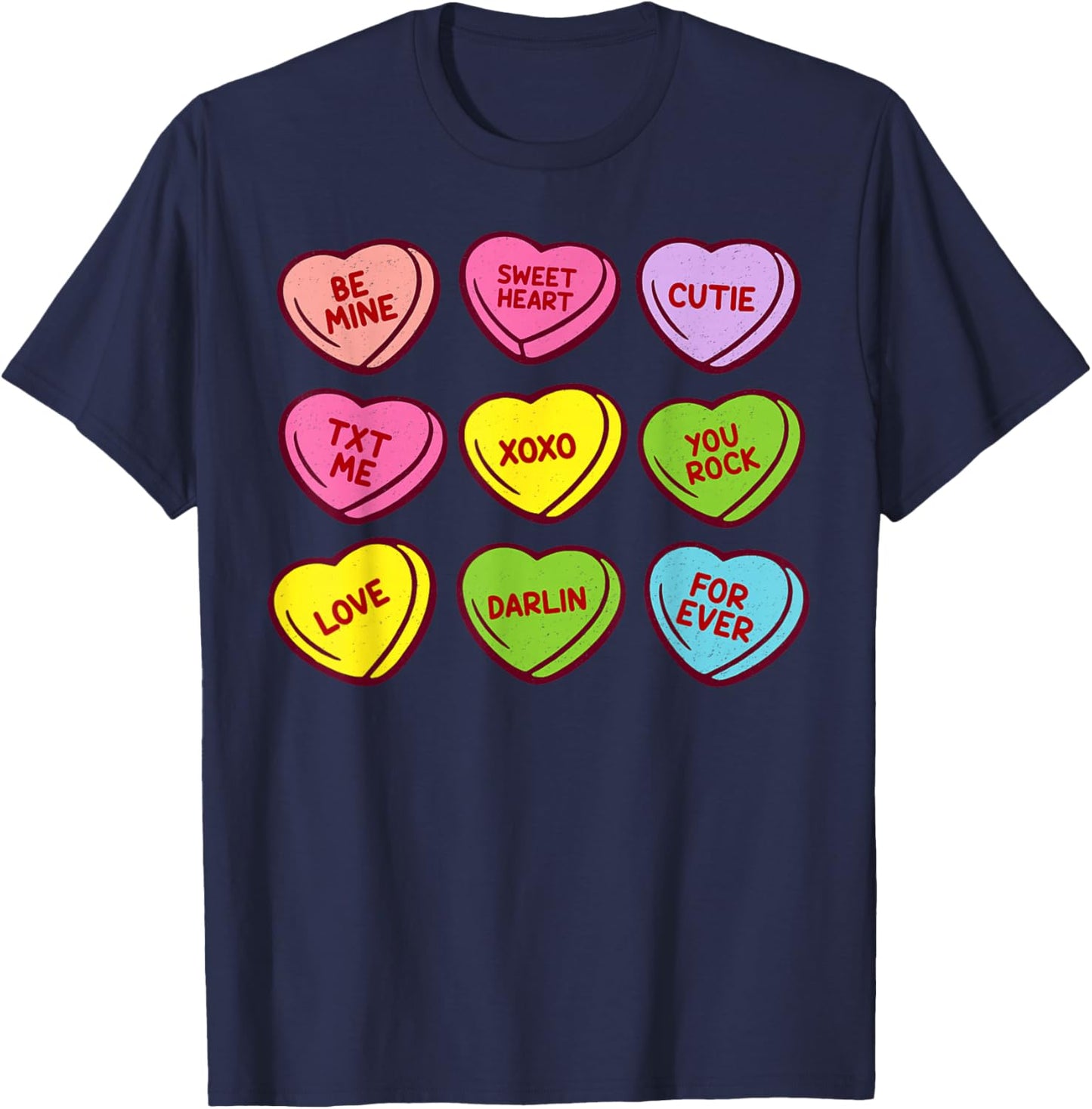 Vintage Valentines Conversation Hearts Candy Women Men Kids T-Shirt - T-Shirt | Navy