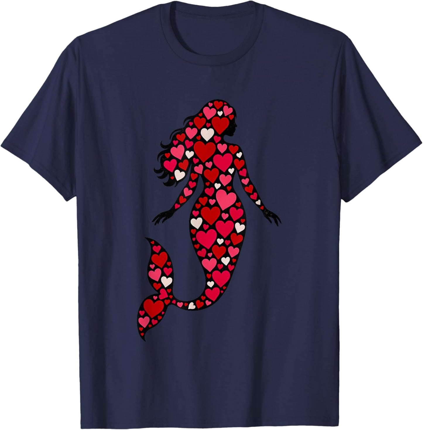 Pink Red Heart Valentines Day Girls Mermaid T-Shirt - T-Shirt | Navy