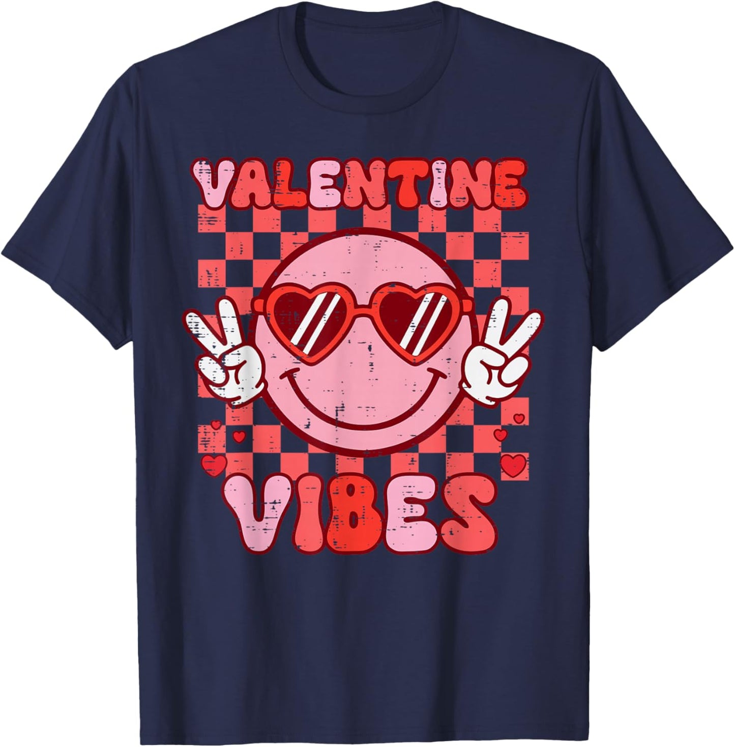 Valentine Vibes Peace Vintage Valentine Women Men Kids T-Shirt - T-Shirt | Navy