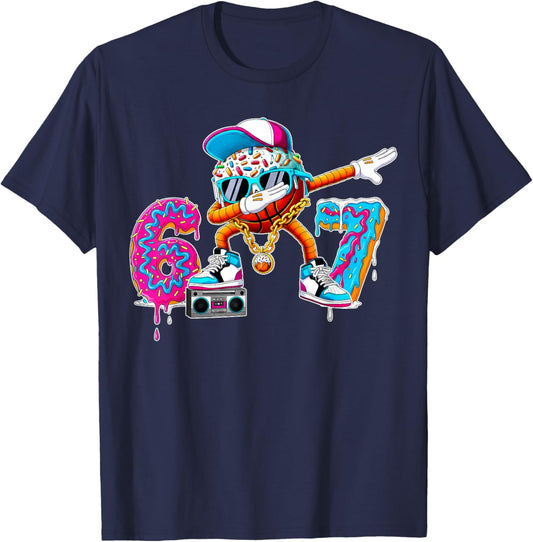 Cool 6 7 Six Seven Dabbing Basketball Boy Ice Cream Drip T-Shirt - T-Shirt | Navy