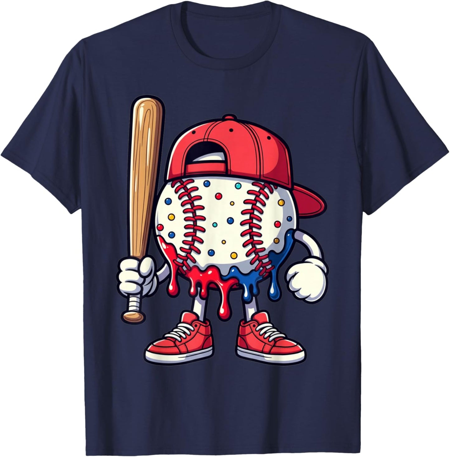 Funny Baseball Gifts Baseball Apparel Youth Kids Drip T-Shirt - T-Shirt | Navy