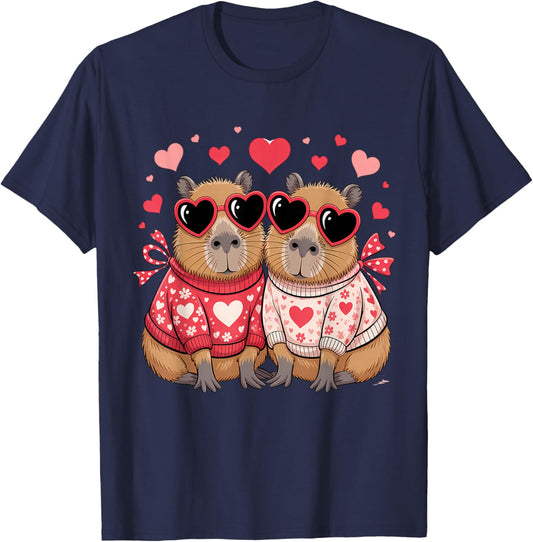 Valentines Day Cute Valentine Capybara T-Shirt - T-Shirt | Navy
