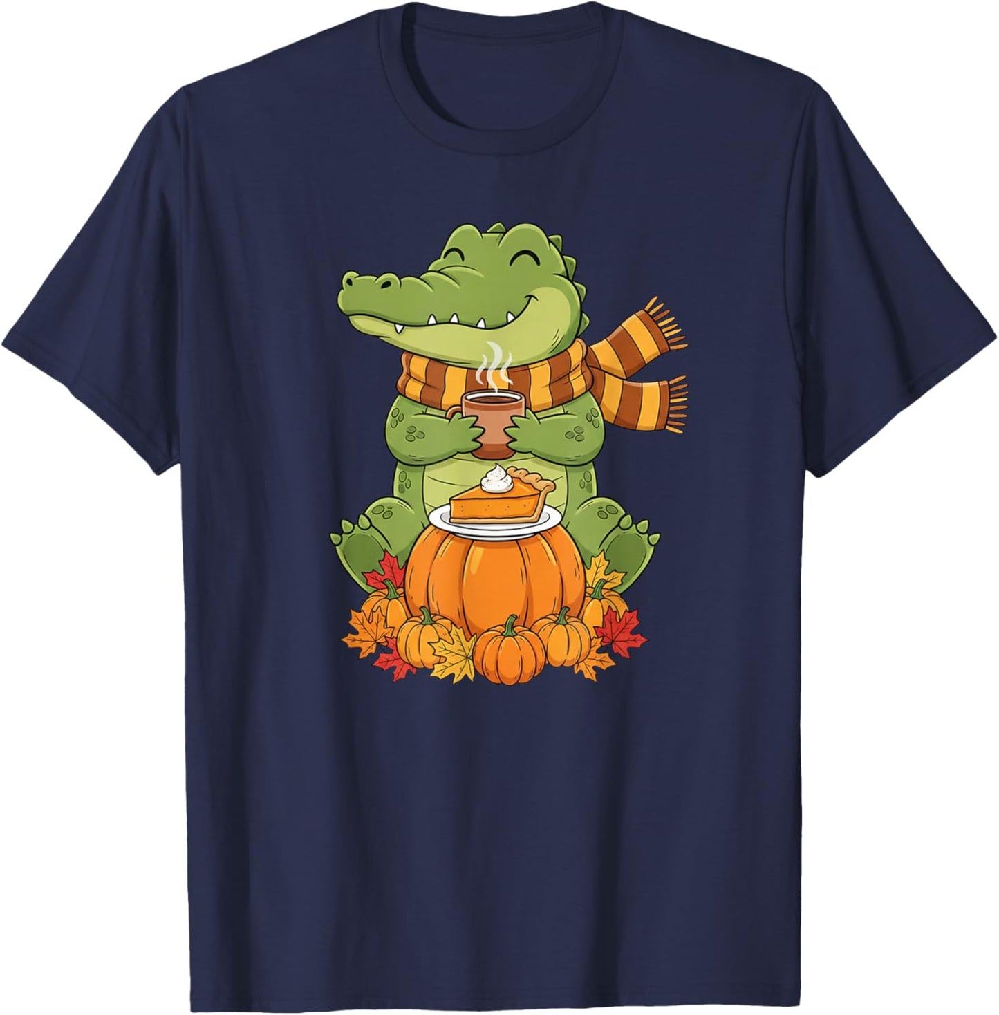 Funny Alligator Coffee Autumn Thanksgiving Kids T-Shirt - T-Shirt | Navy