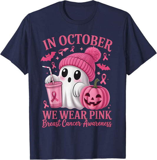 Breast Cancer Halloween Women in October We Wear Pink Gifts T-Shirt - T-Shirt | Navy