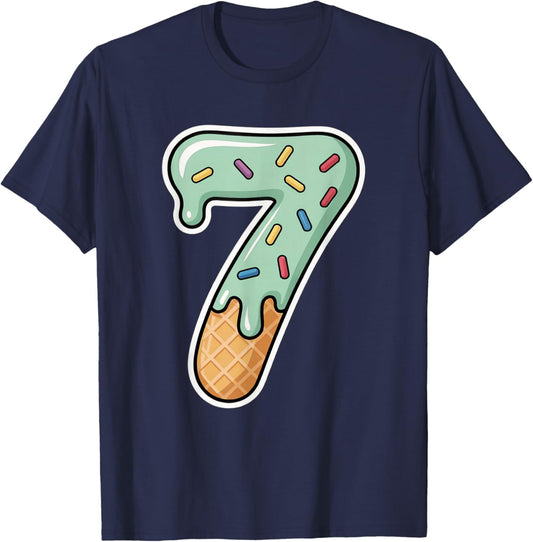 Number 7 Ice Cream Drip Six Seven 67 Meme 7th Birthday Boy T-Shirt - T-Shirt | Navy